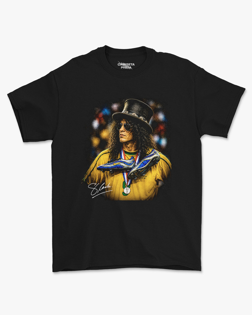 Camiseta Preta Slash Quando o Rock Entrou em Campo