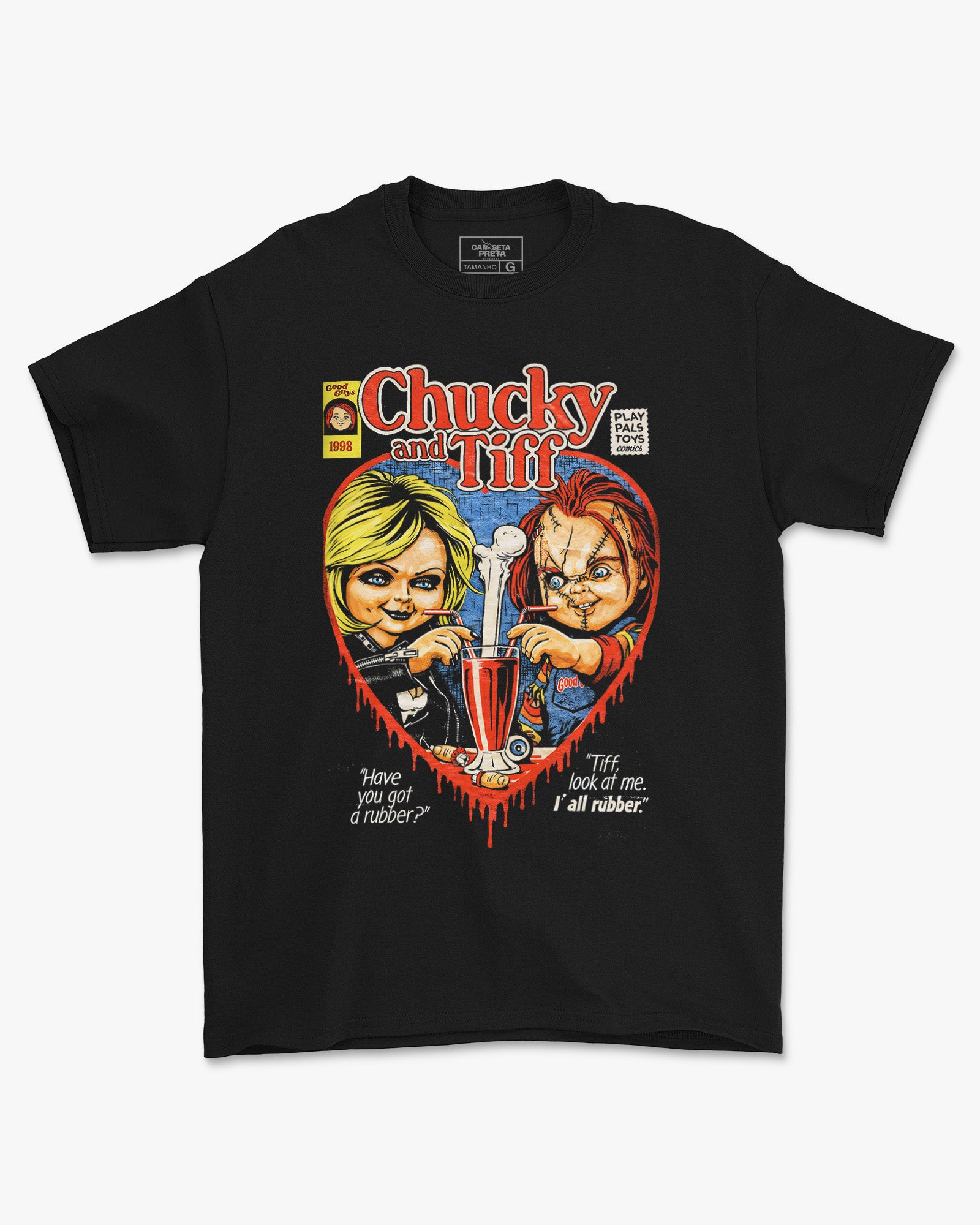 Camiseta Preta Heartbreak Chucky Tiffany Horror Love Unissex