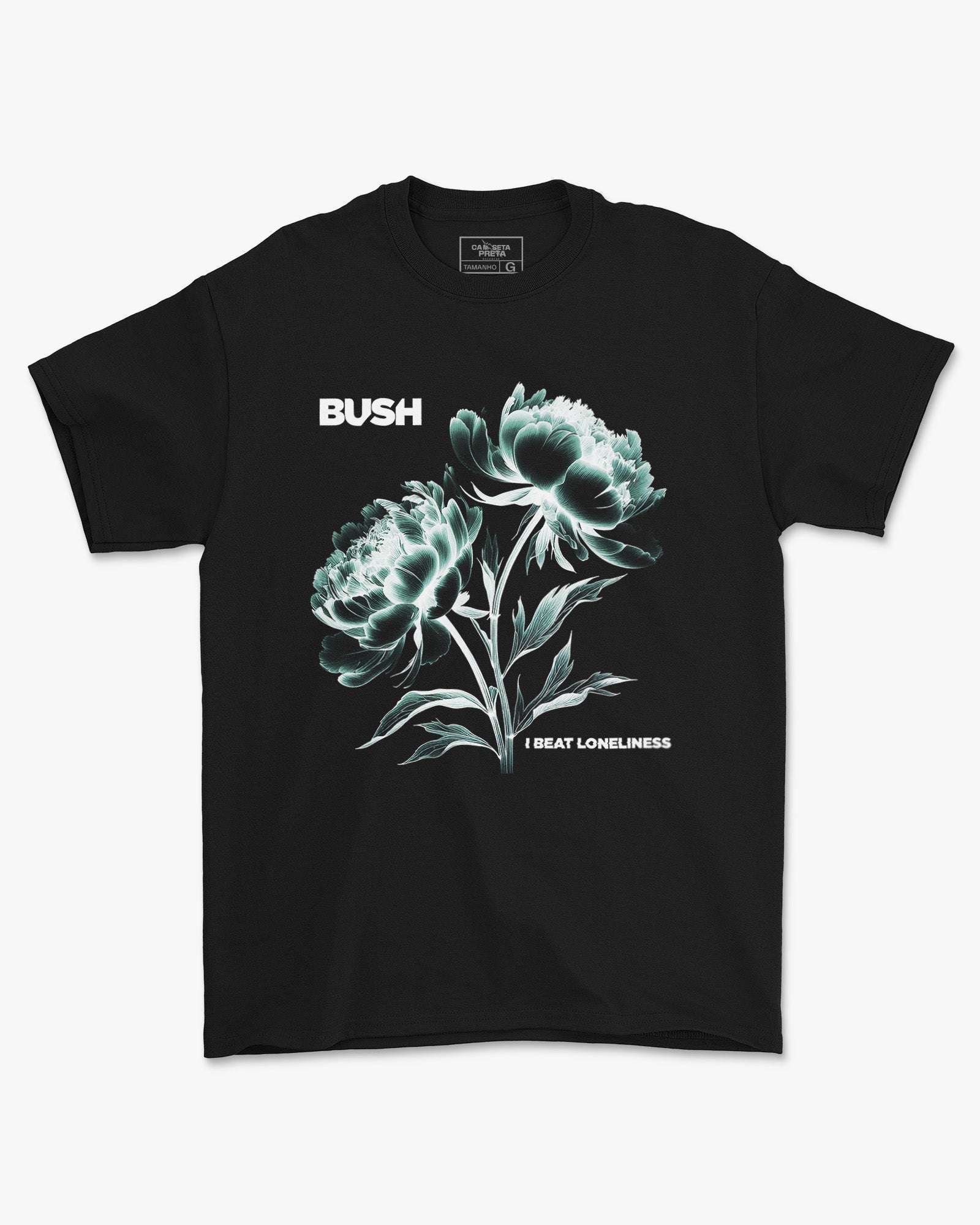 Camiseta Preta Bush Banda Flores Estilo Rock