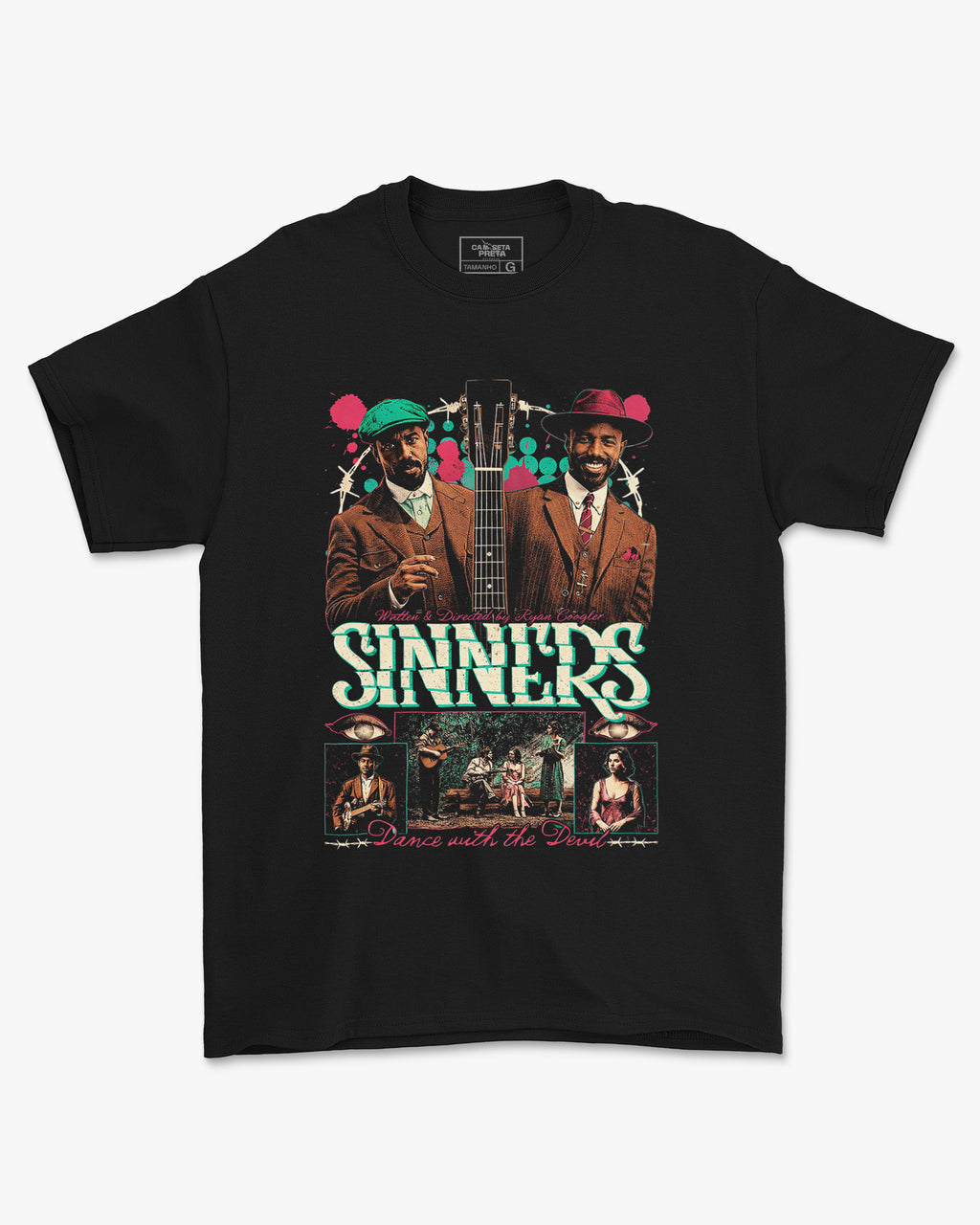 Camiseta Preta Sinners Protagonistas Violão Unissex