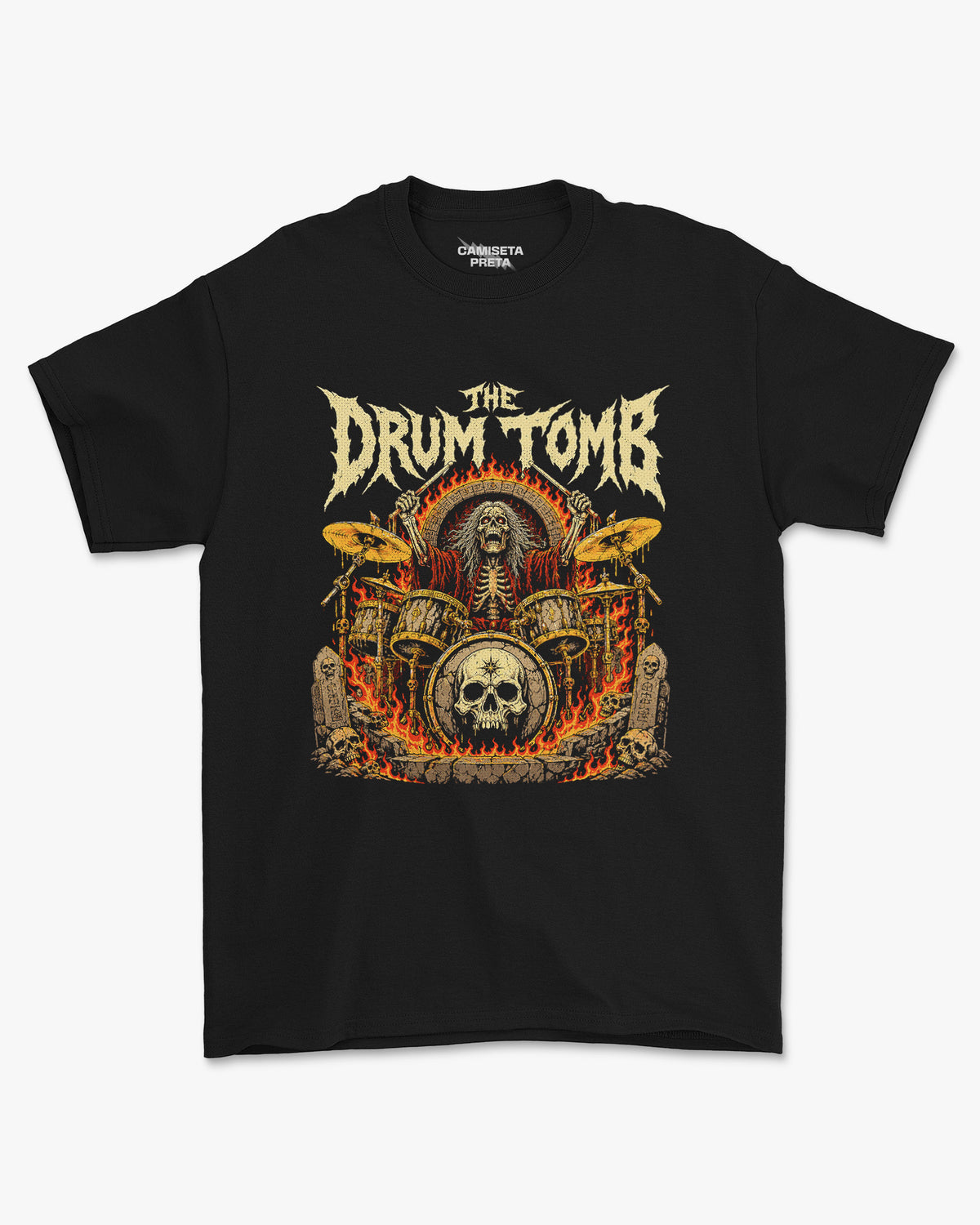 Camiseta Preta The Drum Tomb Skeleton Drummer