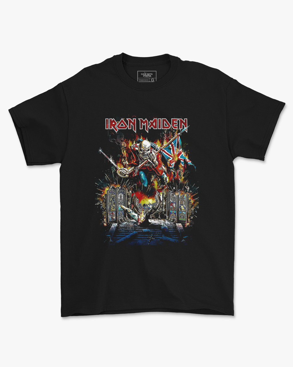 Camiseta Preta Iron Maiden Eddie Flag Alternative