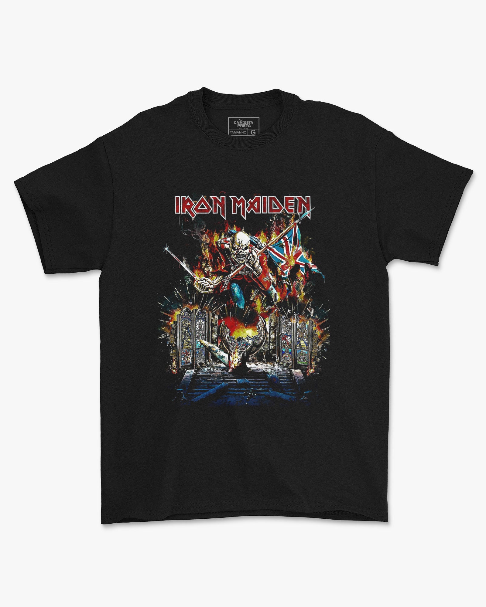 Camiseta Preta Iron Maiden Eddie Flag Alternative