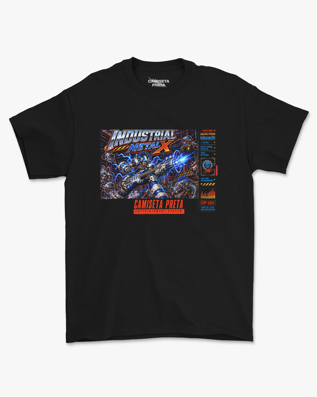 Camiseta Preta Industrial Metal X 16-Bit Fury