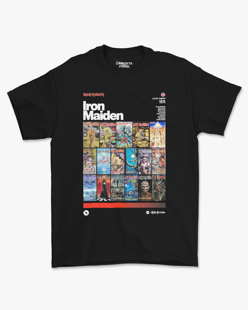Camiseta Preta Iron Maiden Discografia