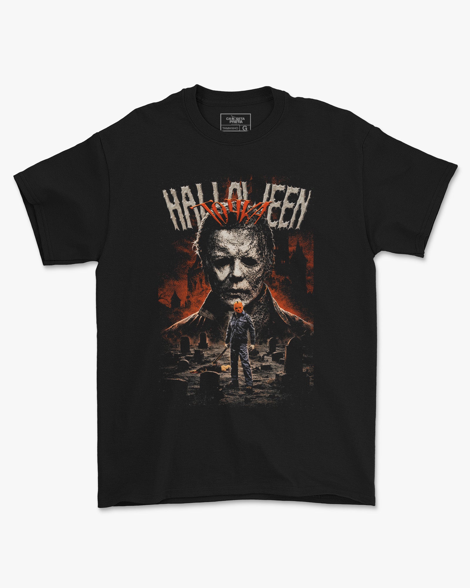 Camiseta Preta Halloween Cemitério Vilões Slasher Unissex