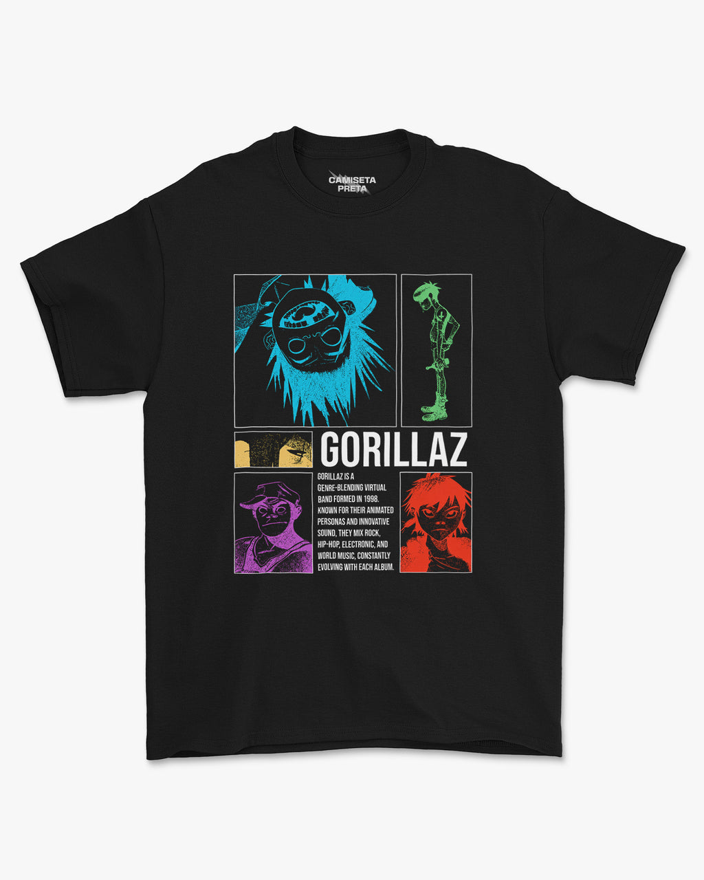 Camiseta Preta Gorillaz Plastic Beach Signals