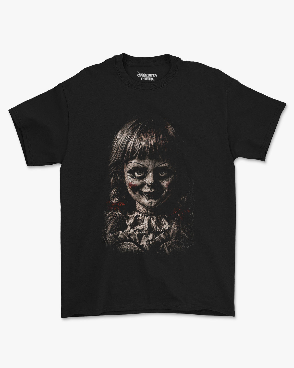 Camiseta Preta Annabelle Possessed Doll Portrait