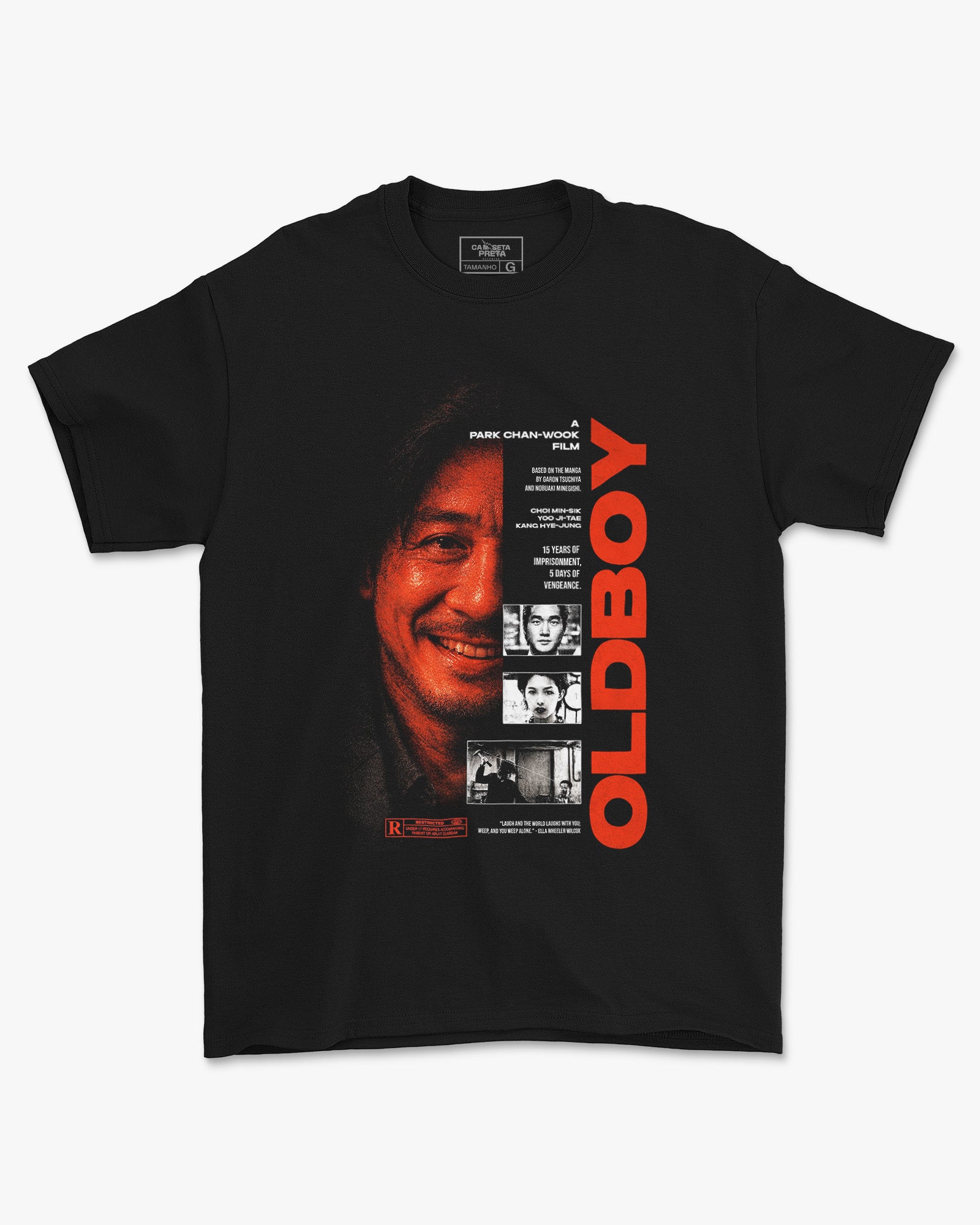 Camiseta Preta Oldboy Oh Dae-su Visual Sombrio Filme Cult Unissex
