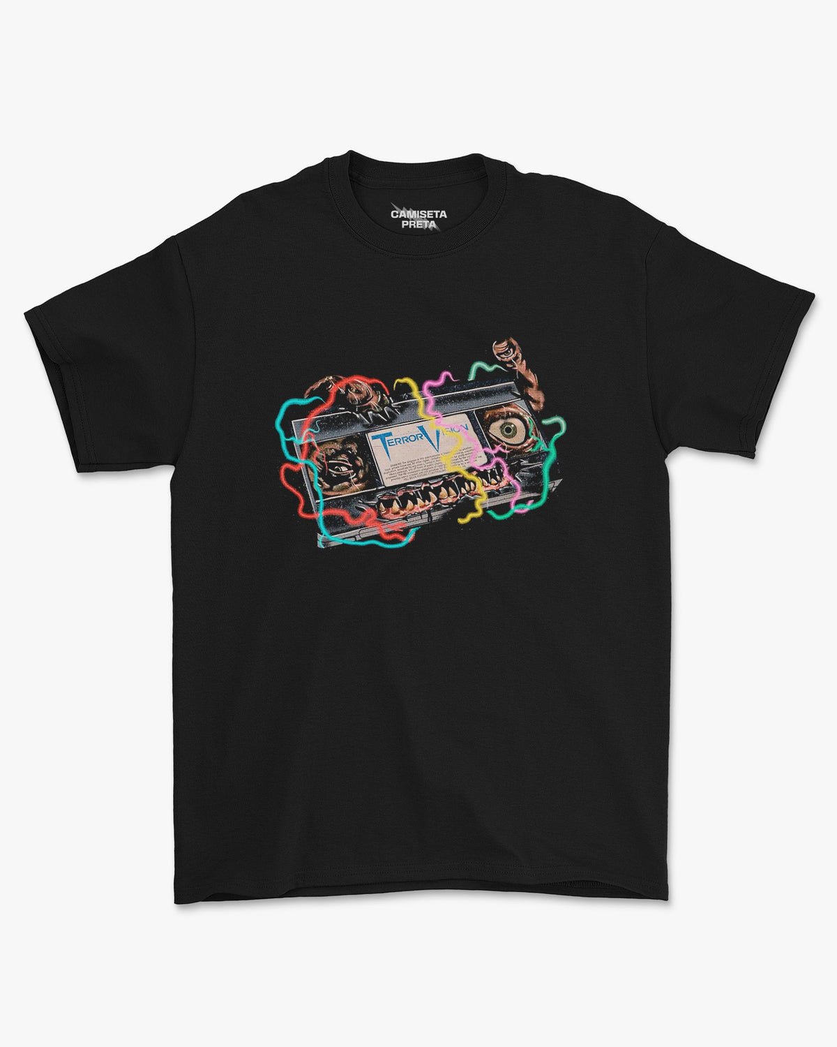 Camiseta Preta VHS Horror Monster Television