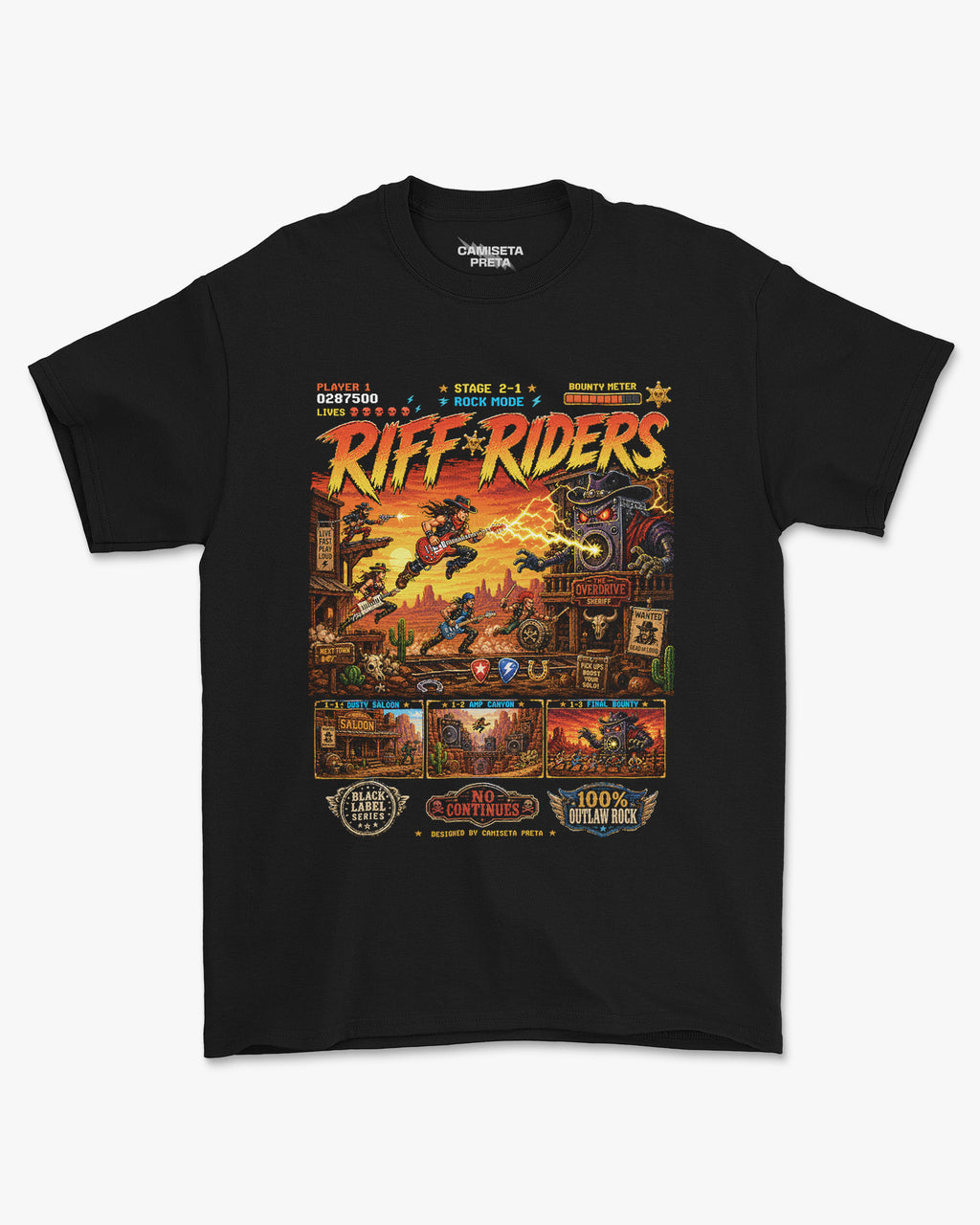 Camiseta Preta Outlaw Rock Batalha no Velho Oeste