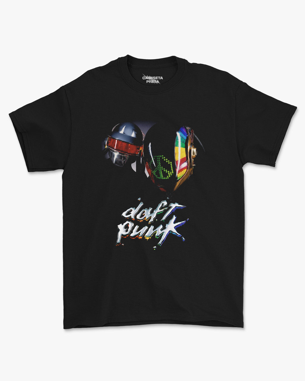 Camiseta Preta Daft Punk Rainbow Circuit