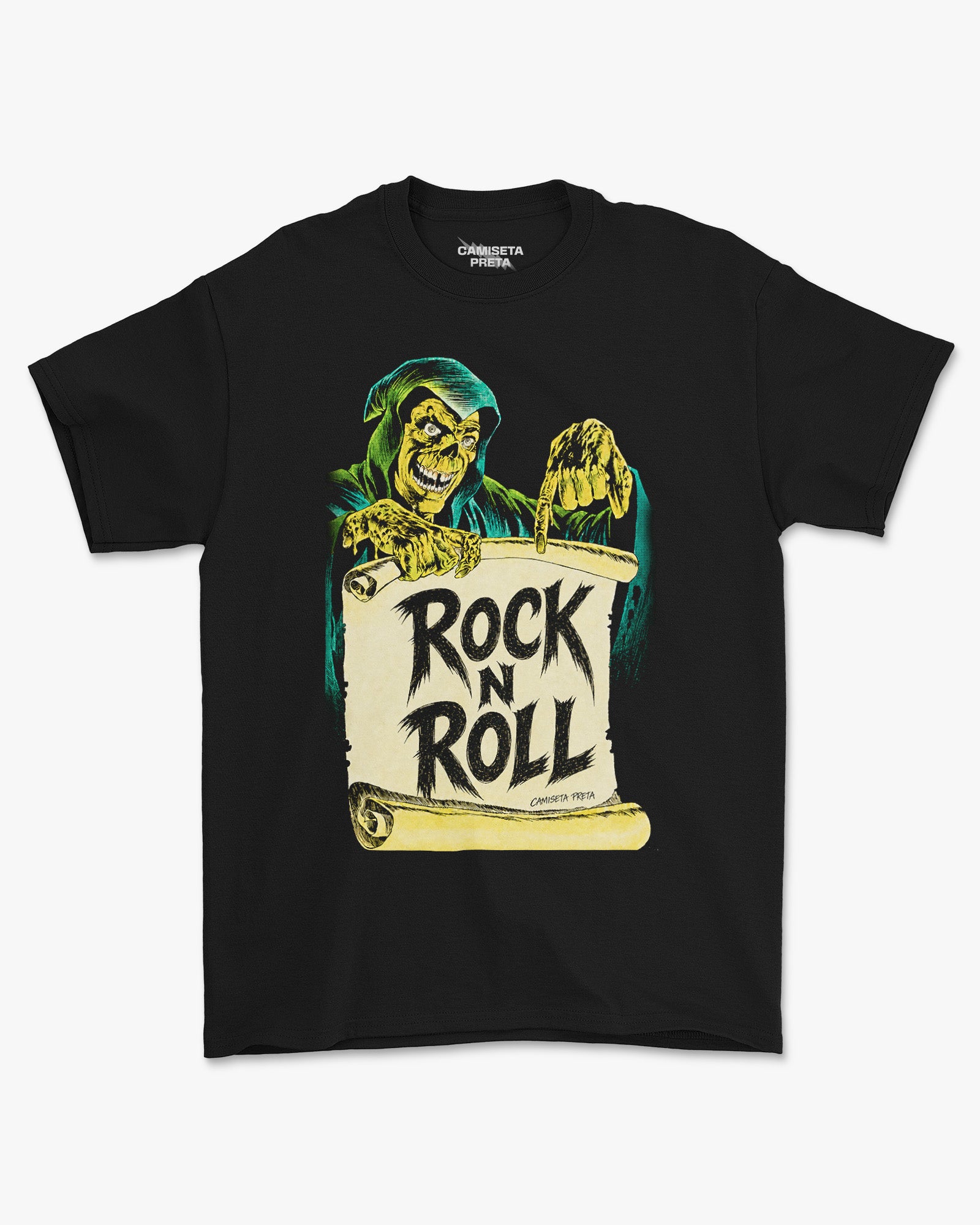 Camiseta Preta Rock N Roll Grim Reaper Vintage