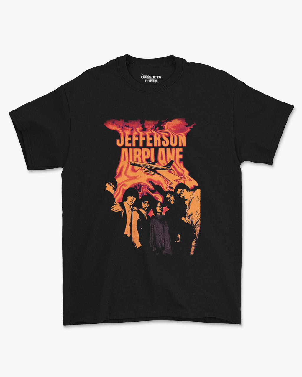 Camiseta Preta Jefferson Airplane Psicodélica Orange Frequency