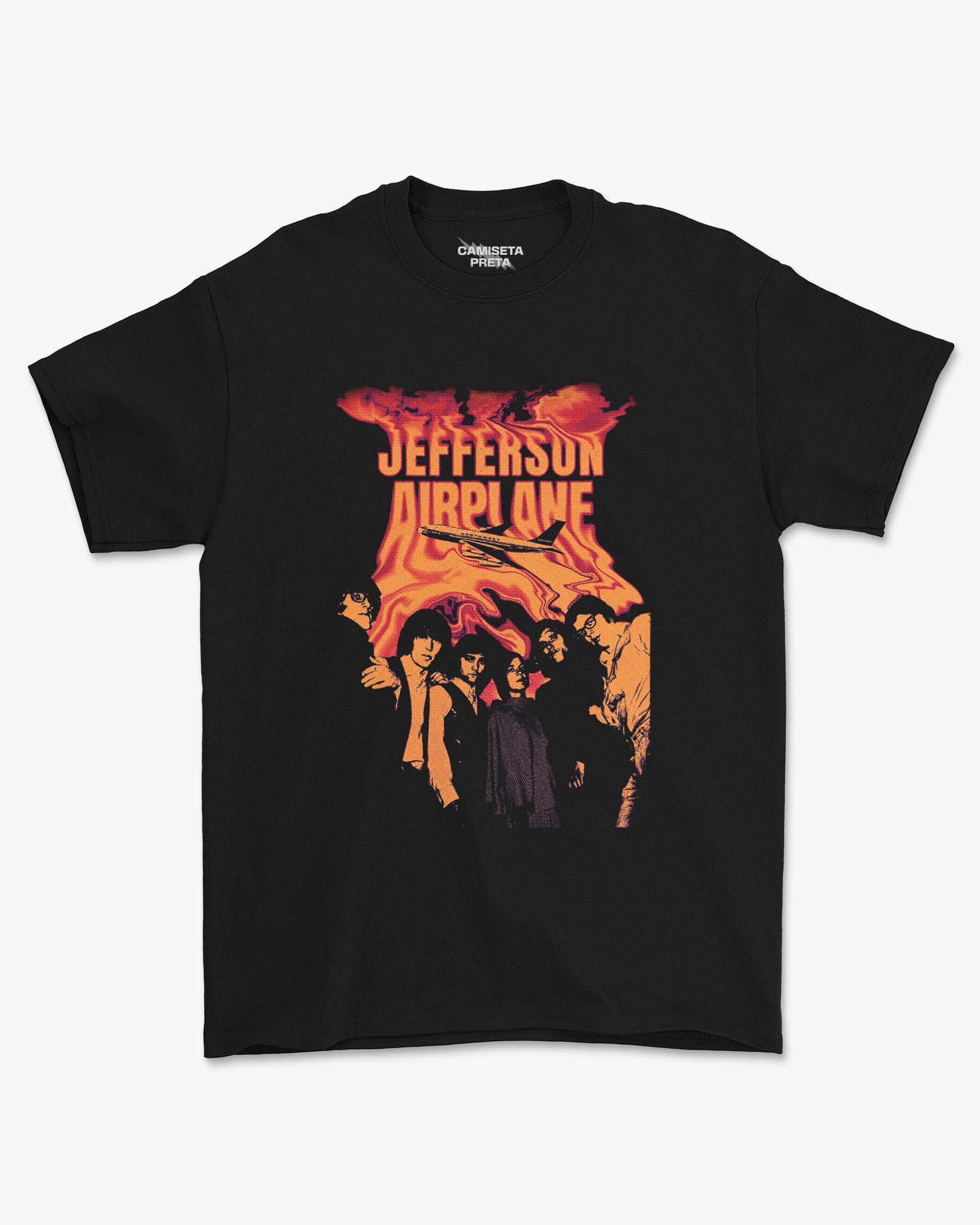 Camiseta Preta Jefferson Airplane Psicodélica Orange Frequency