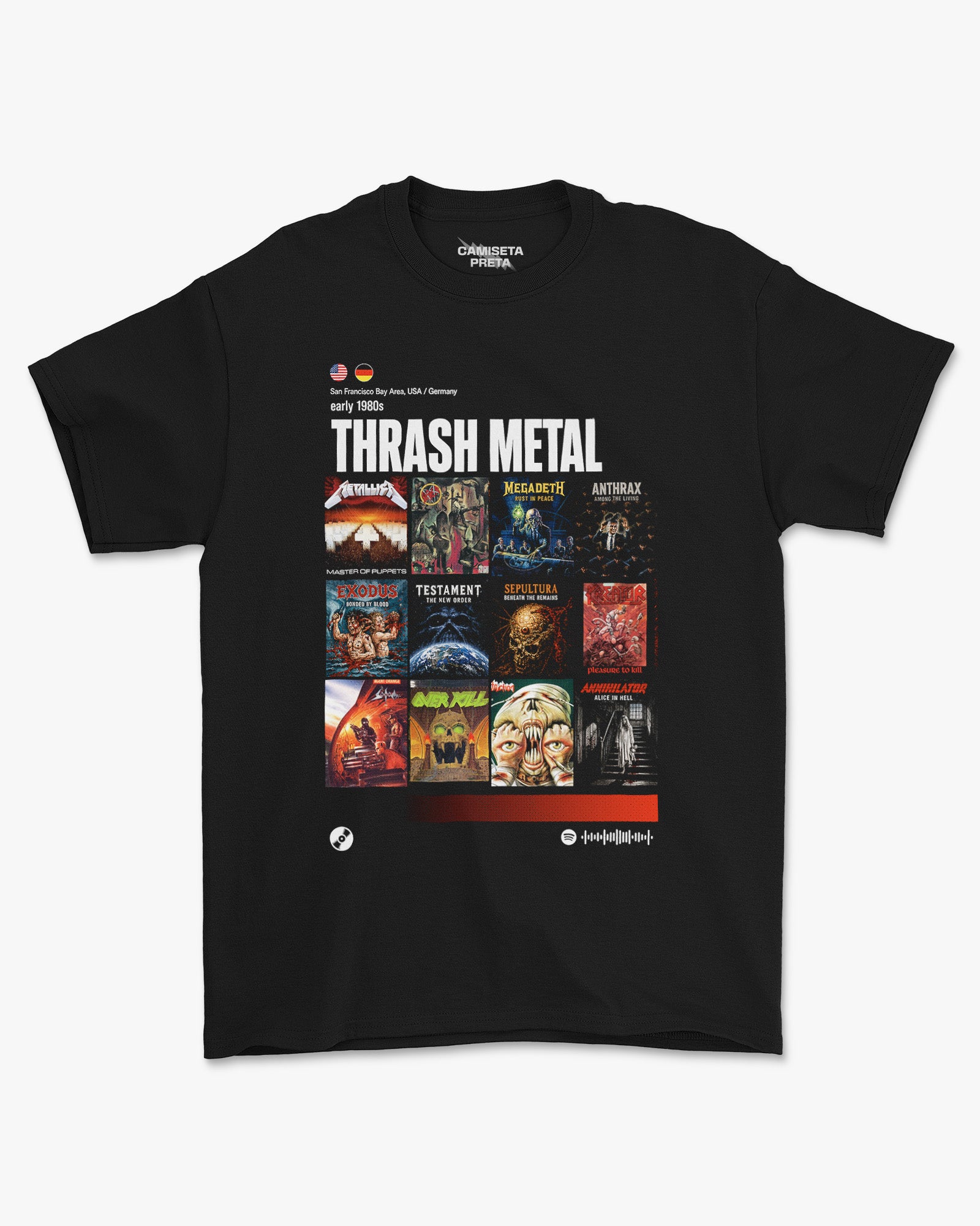 Camiseta Preta Subgêneros do Rock Trash Metal