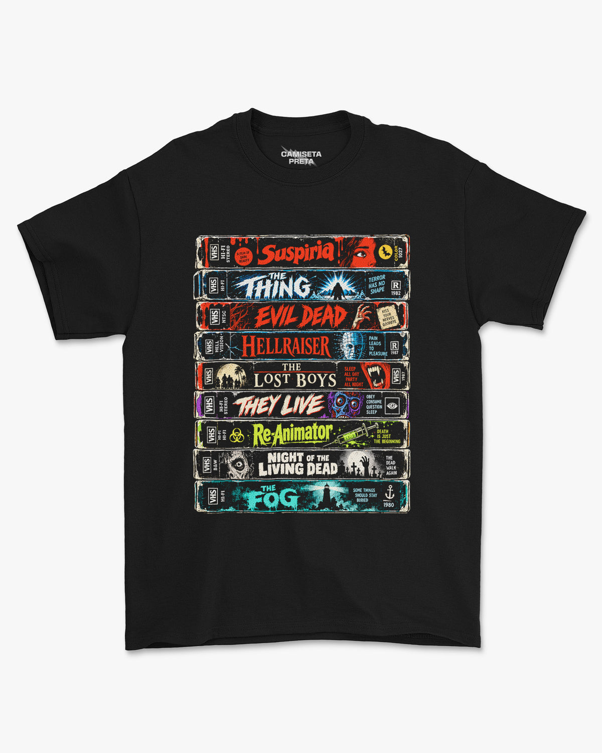 Camiseta Preta VHS Horror Never Died, It Rewound