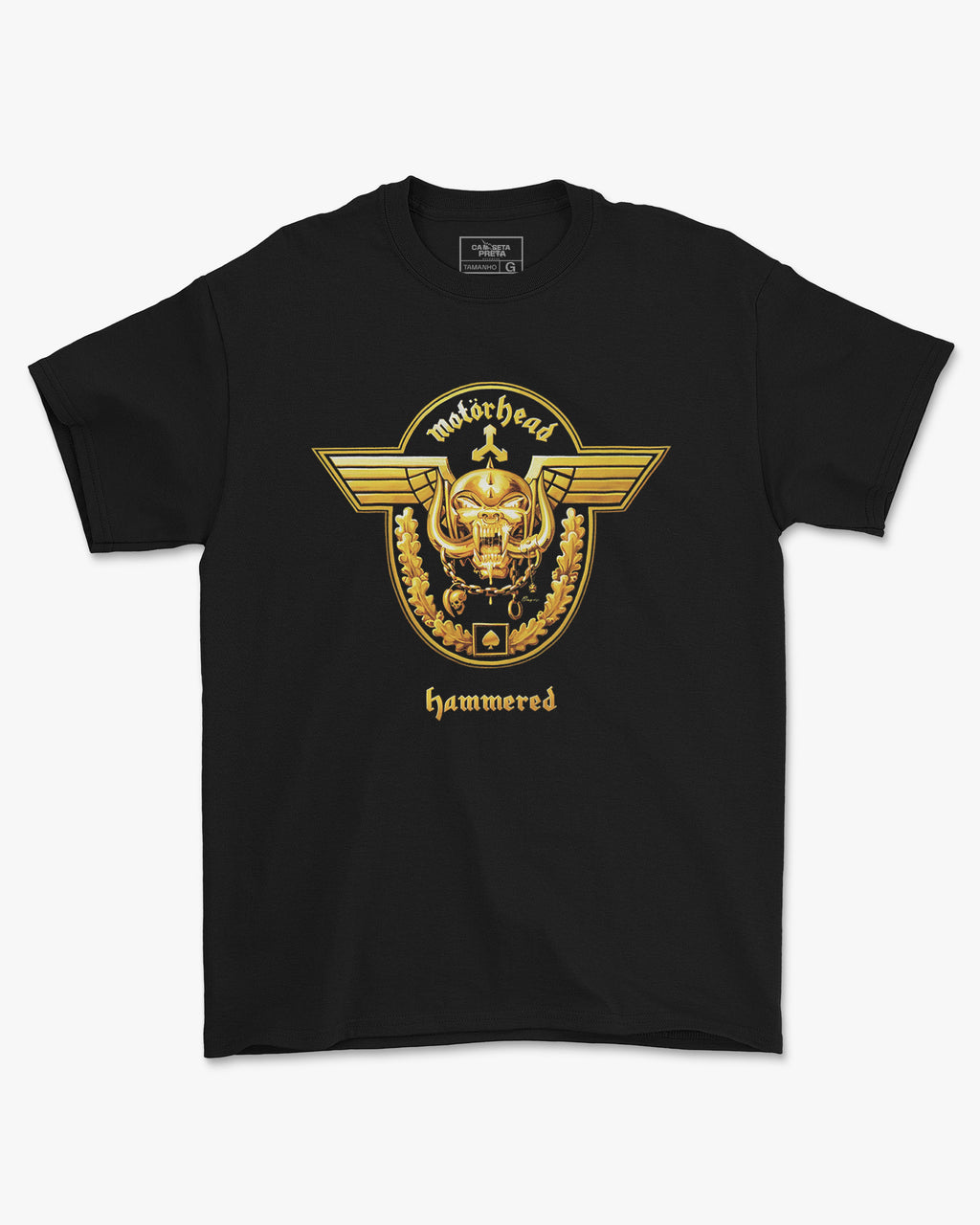 Camiseta Motörhead Hammered Dourado Preta Estampada