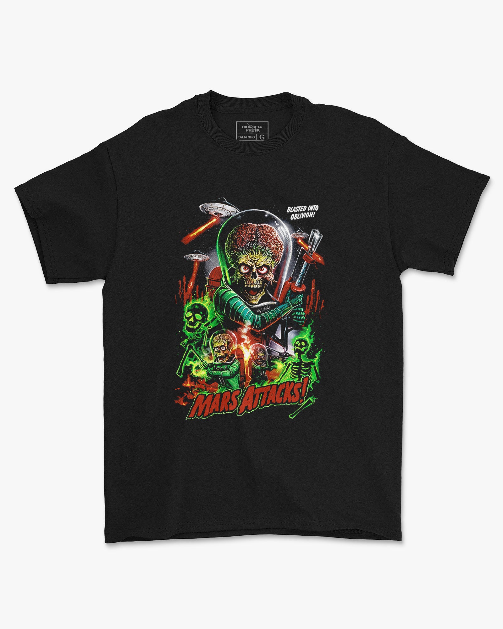 Camiseta Preta Mars Attacks Blasted Into Oblivion Unissex