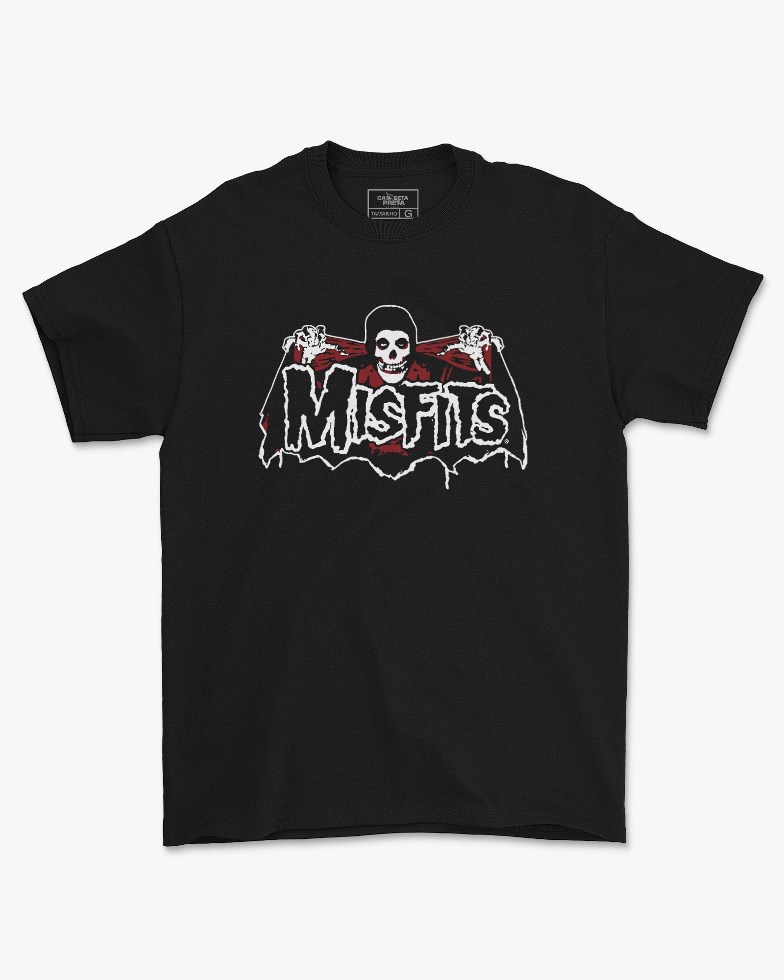 Camiseta Preta Misfits Caveira com Morcego