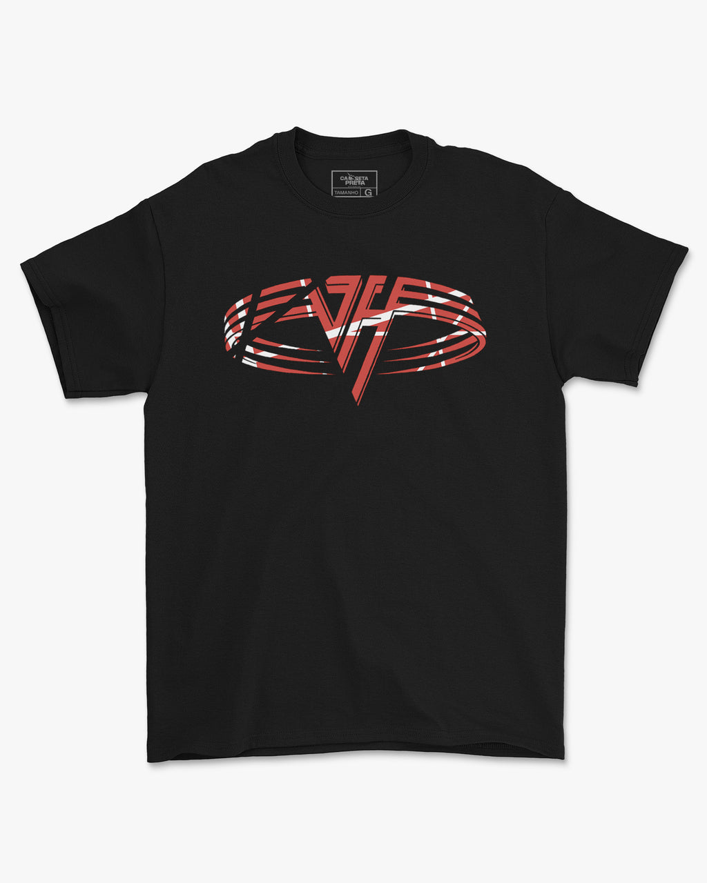 Camiseta Preta Van Halen Iniciais Logo Círculo Vermelho Unissex