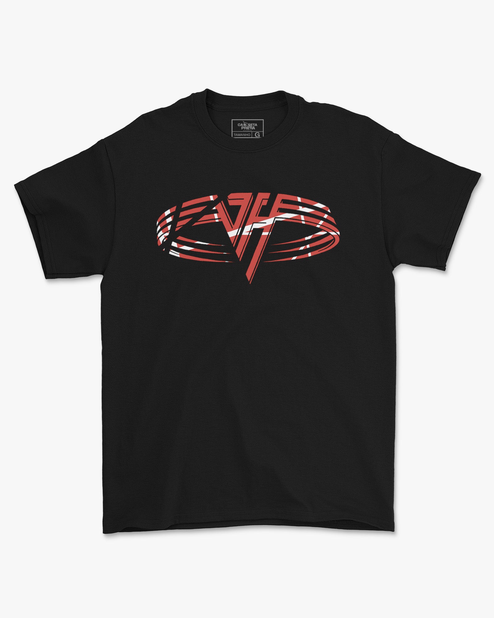 Camiseta Preta Van Halen Iniciais Logo Círculo Vermelho Unissex