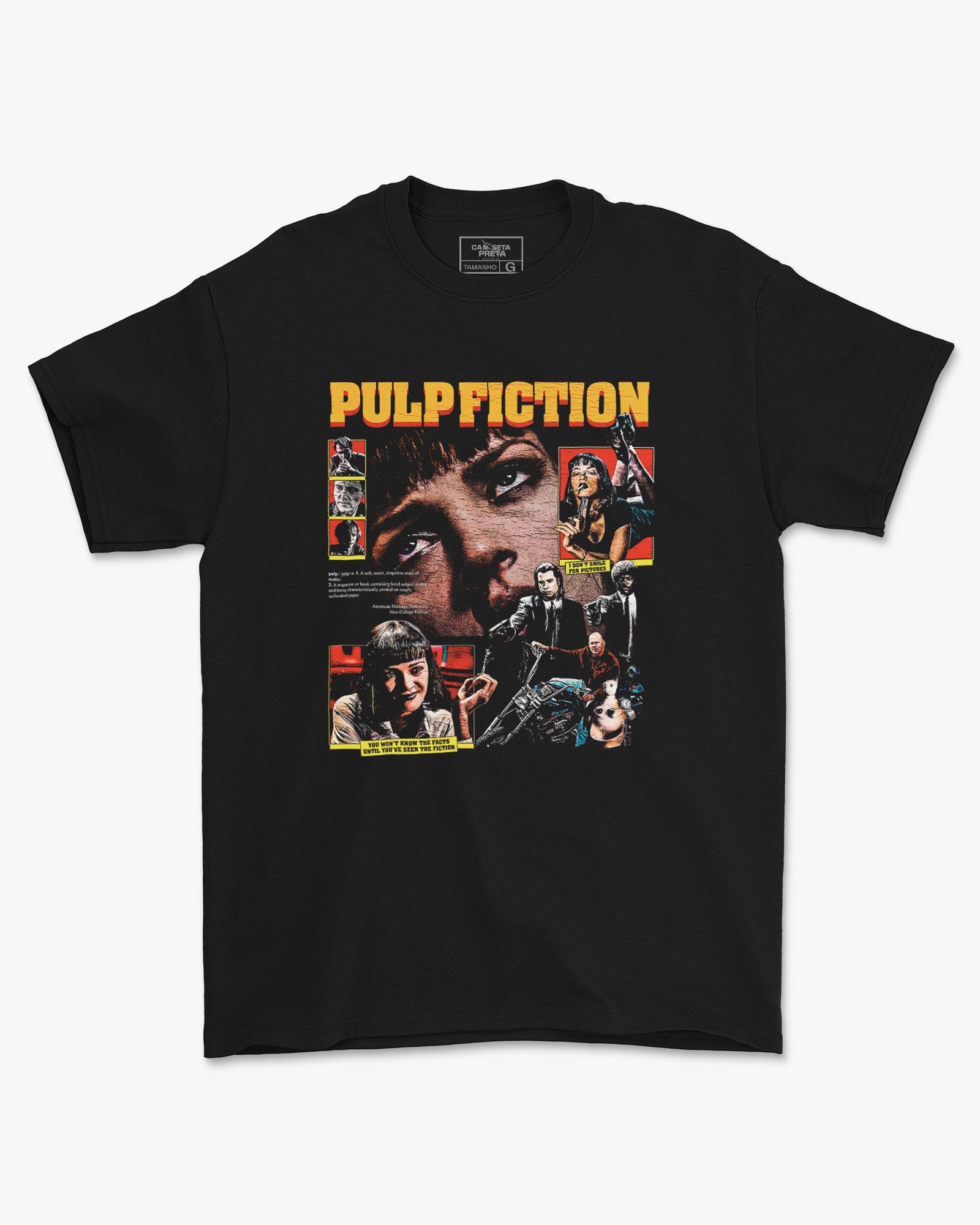 Camiseta Preta Pulp Fiction Mia Wallace Estampa Filme Cult Unissex