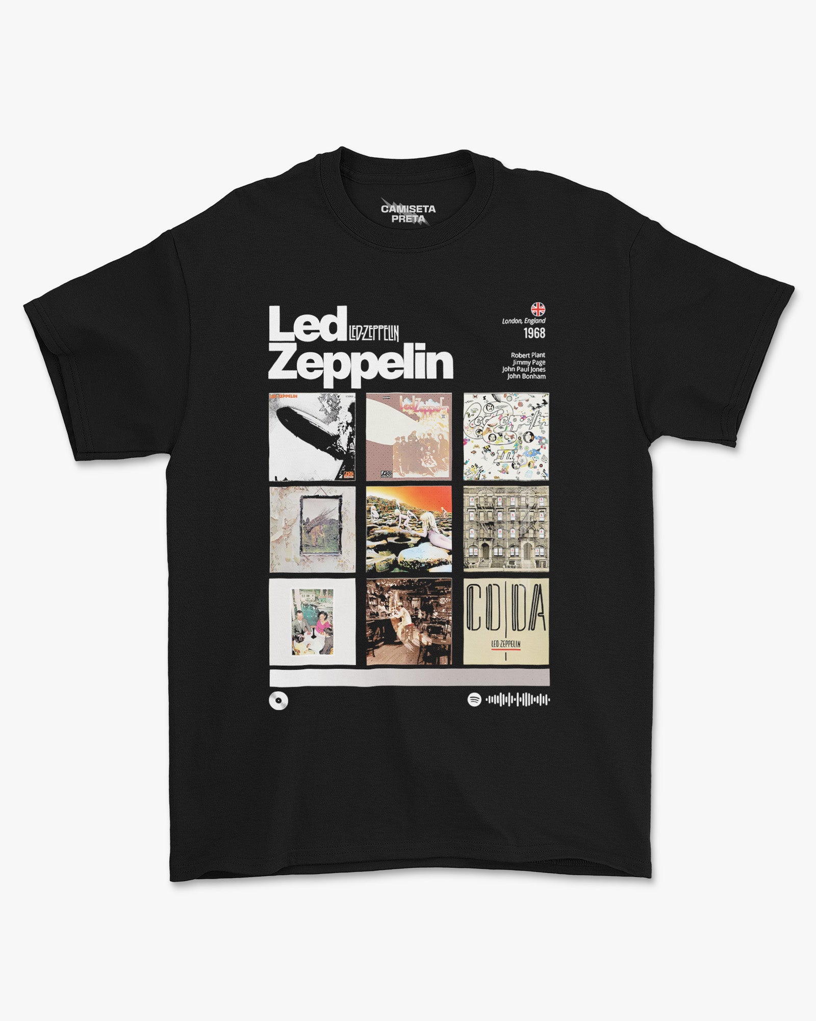 Camiseta Preta Led Zeppelin Discografia