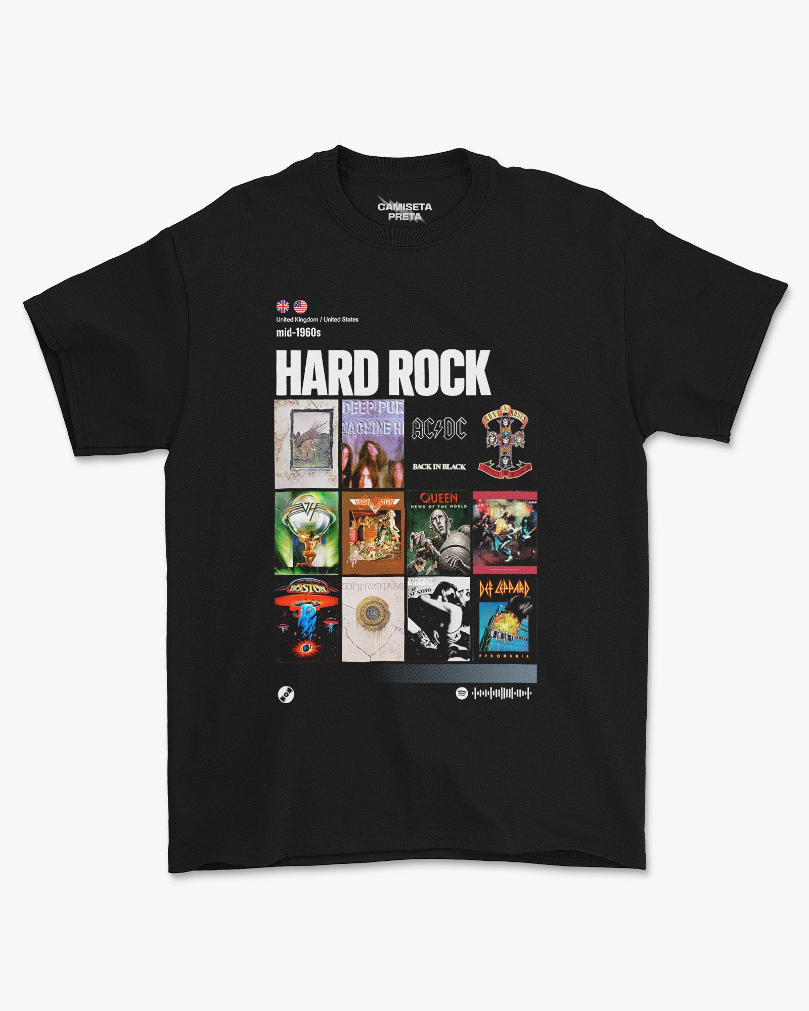 Camiseta Preta Subgêneros do Rock Hard Rock