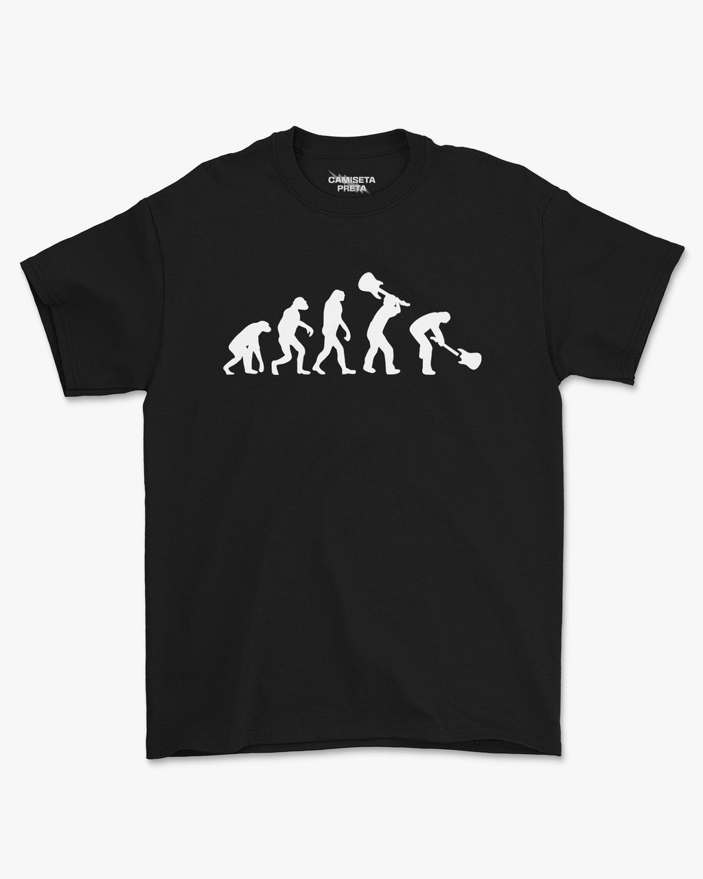 Camiseta Preta Evolução do Homem Rockeiro Antropologia