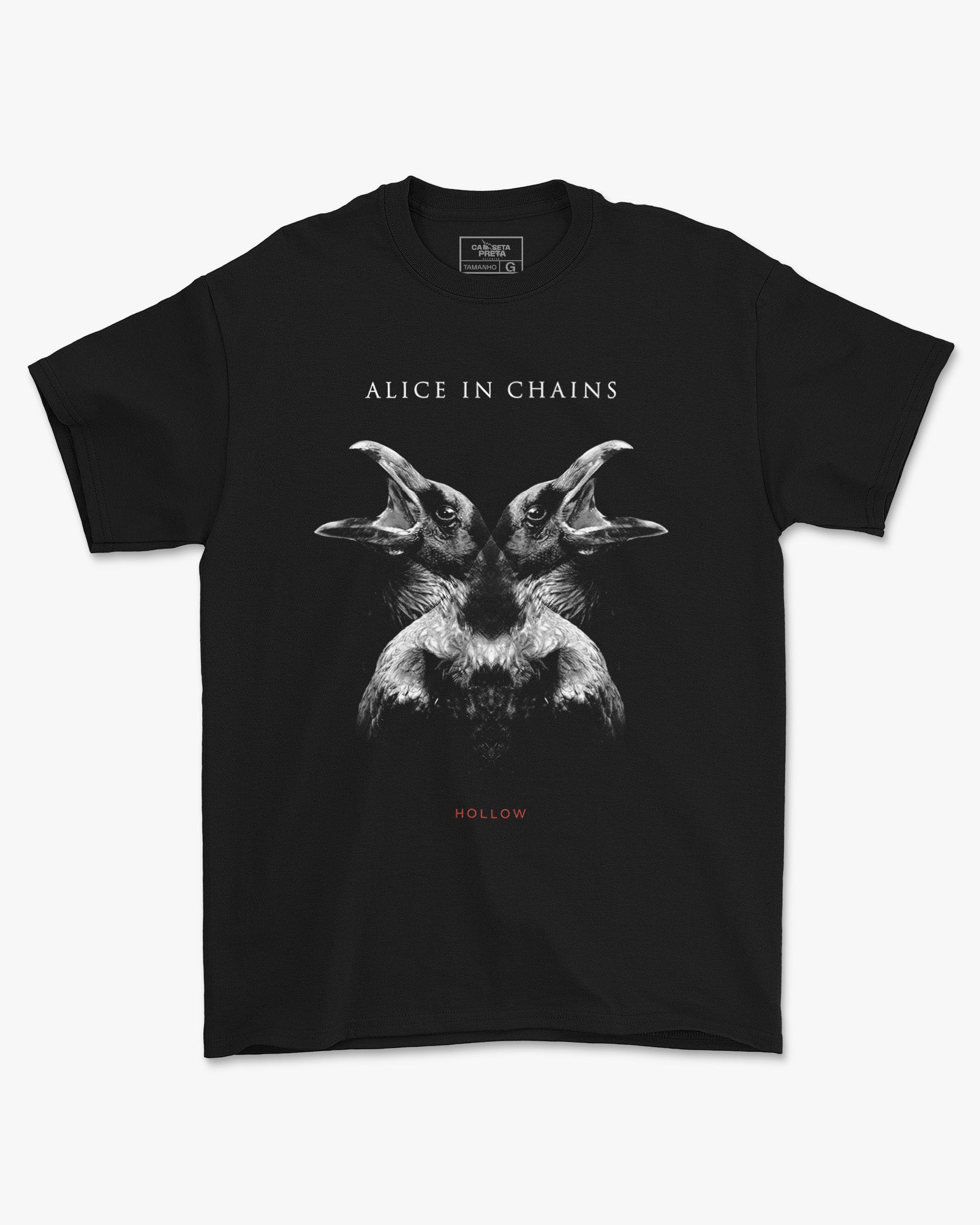 Camiseta Preta Alice in Chains Hollow Corvos Rock Unissex
