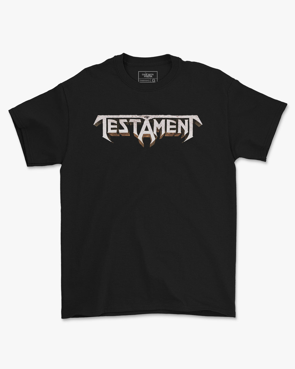 Camiseta Testament Banda Escrita Simples Preta Estampada