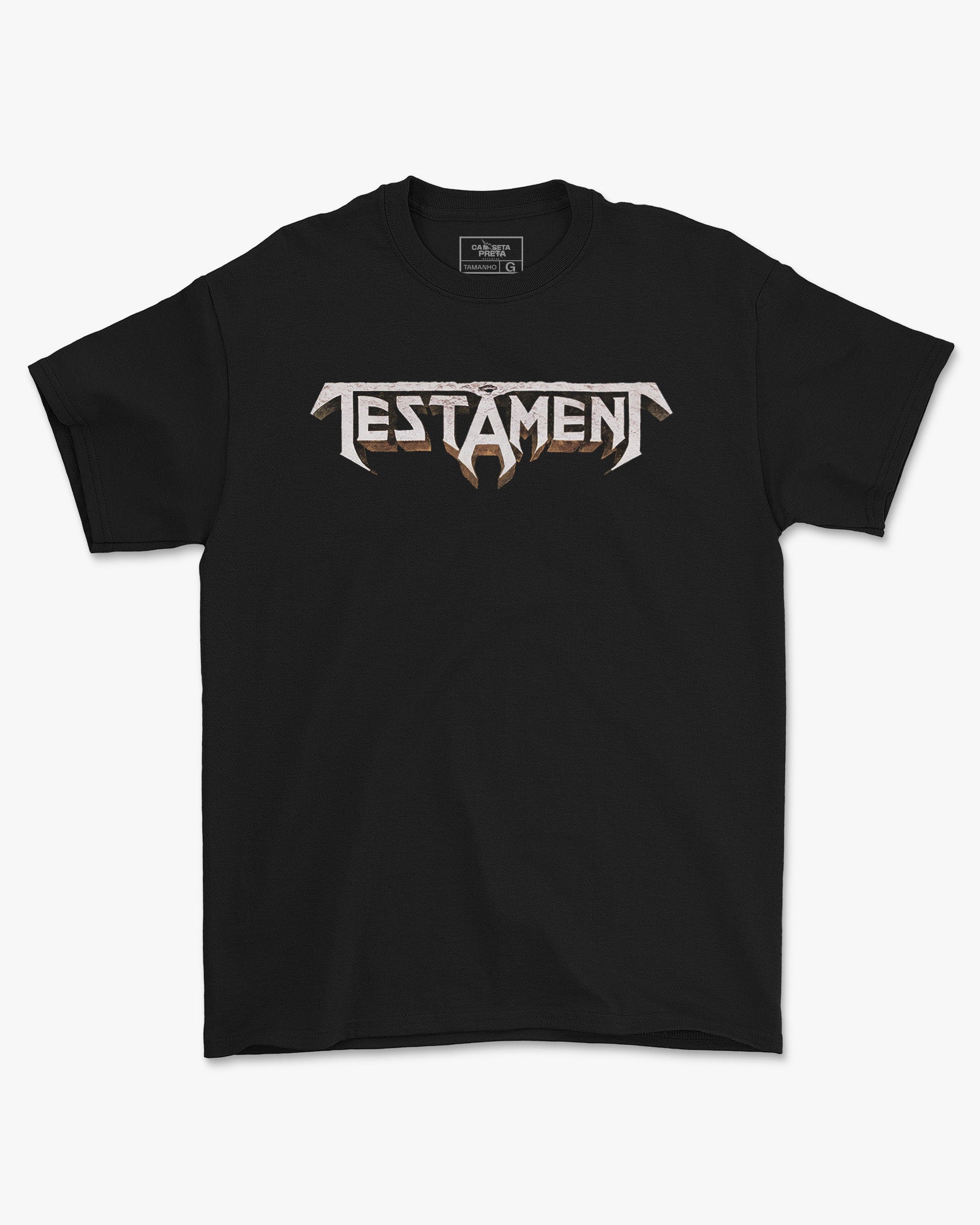 Camiseta Testament Banda Escrita Simples Preta Estampada