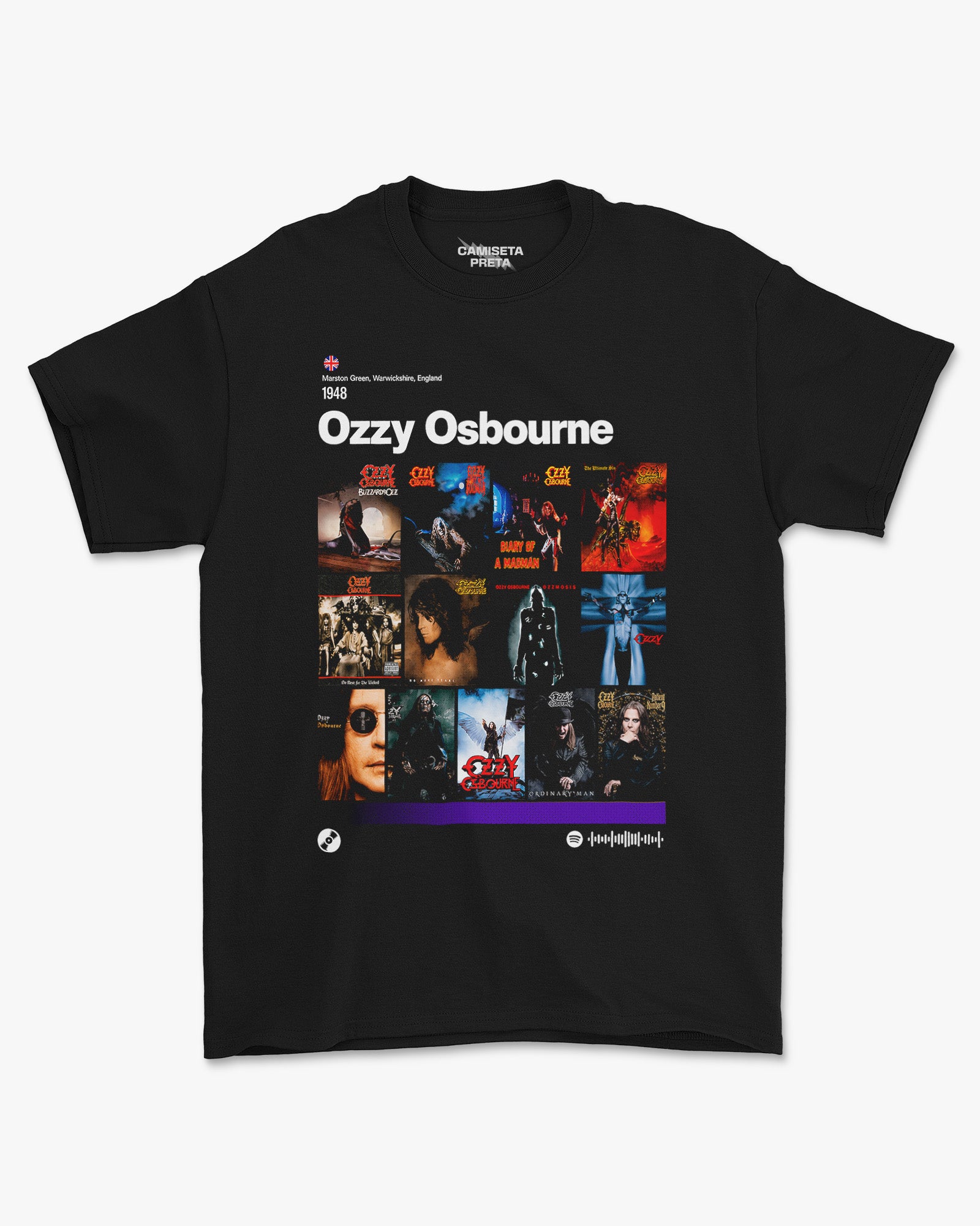 Camiseta Preta Ozzy Osbourne Discografia