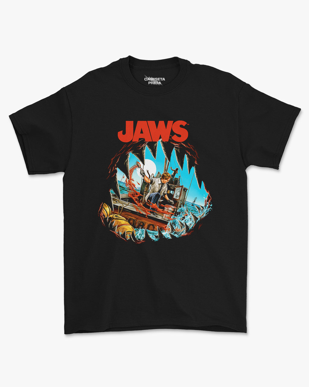 Camiseta Preta Jaws Amity Island Terror