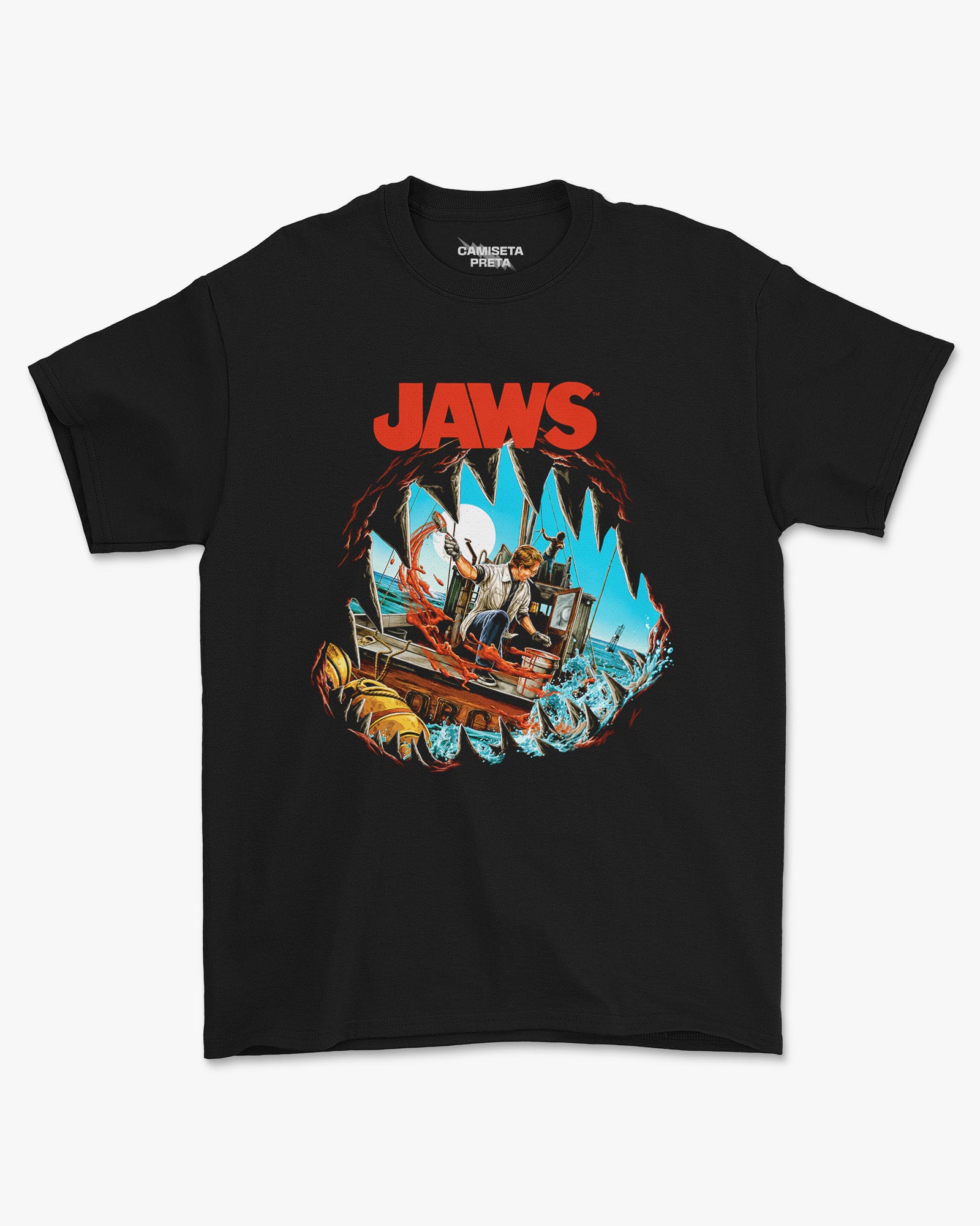 Camiseta Preta Jaws Amity Island Terror