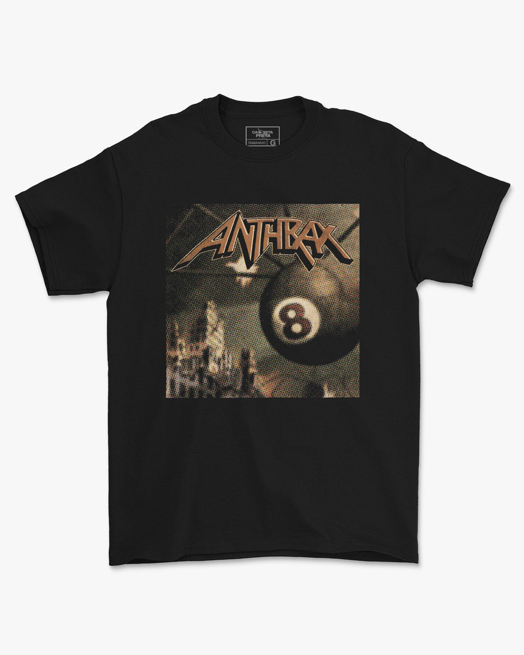 Camiseta Anthrax Bola 8 Preta Estampada Unissex