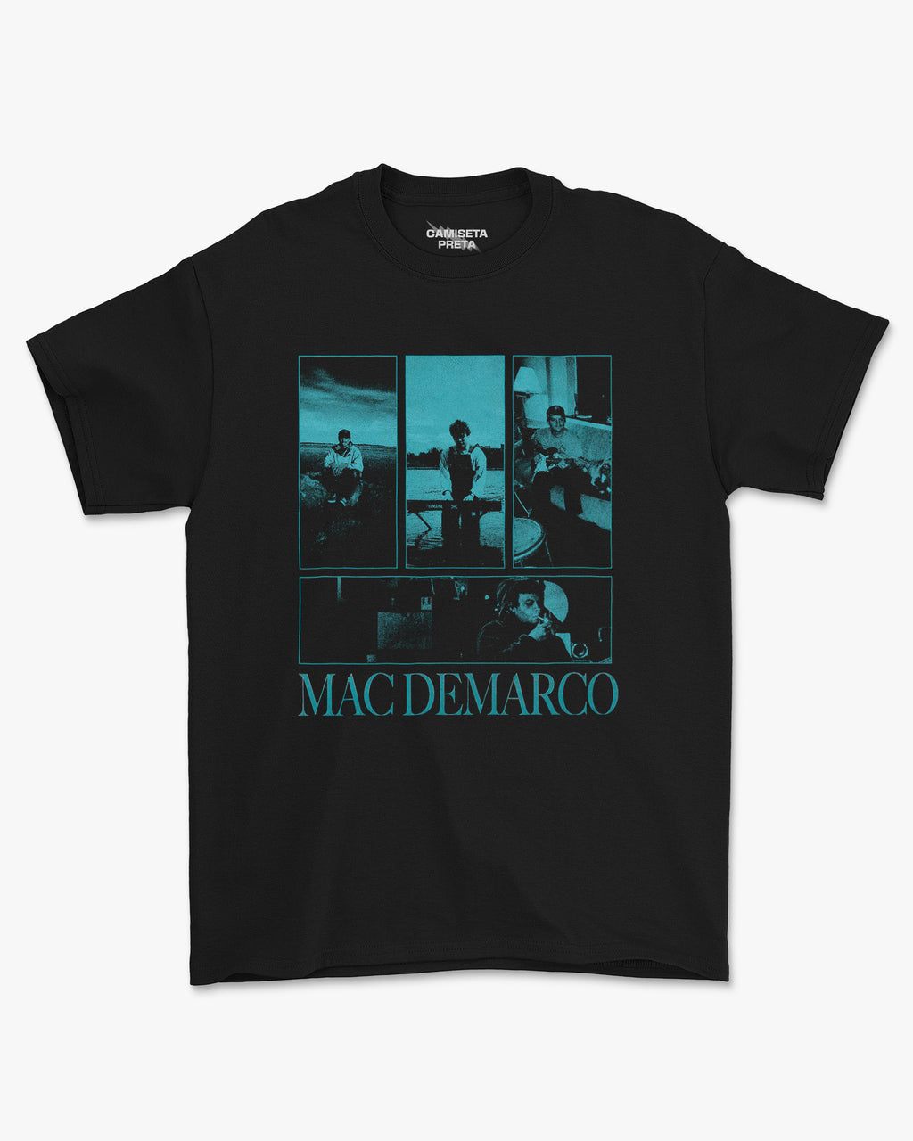 Camiseta Preta Mac DeMarco Midnight Blue Frames Cyan Panels
