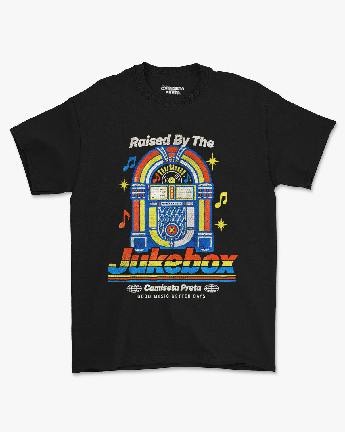 Camiseta Preta Raised By The Jukebox Retro Music