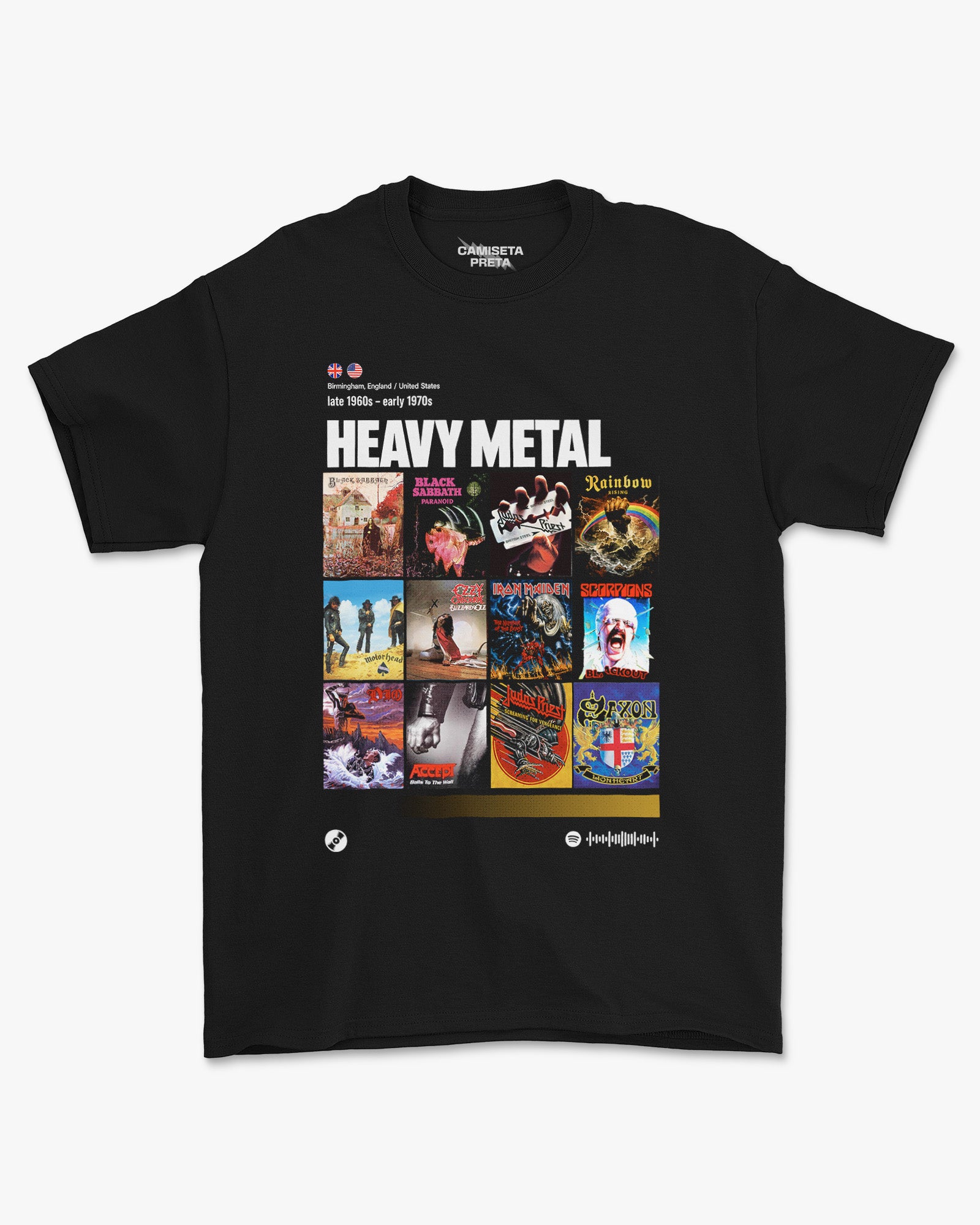 Camiseta Preta Subgêneros do Rock Heavy Metal