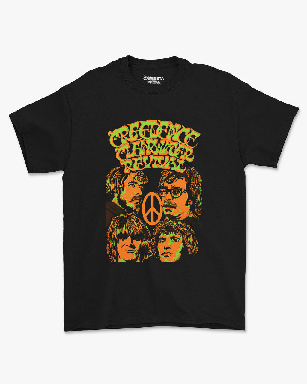 Camiseta Preta Creedence Clearwater Revival Vintage Psicodélica