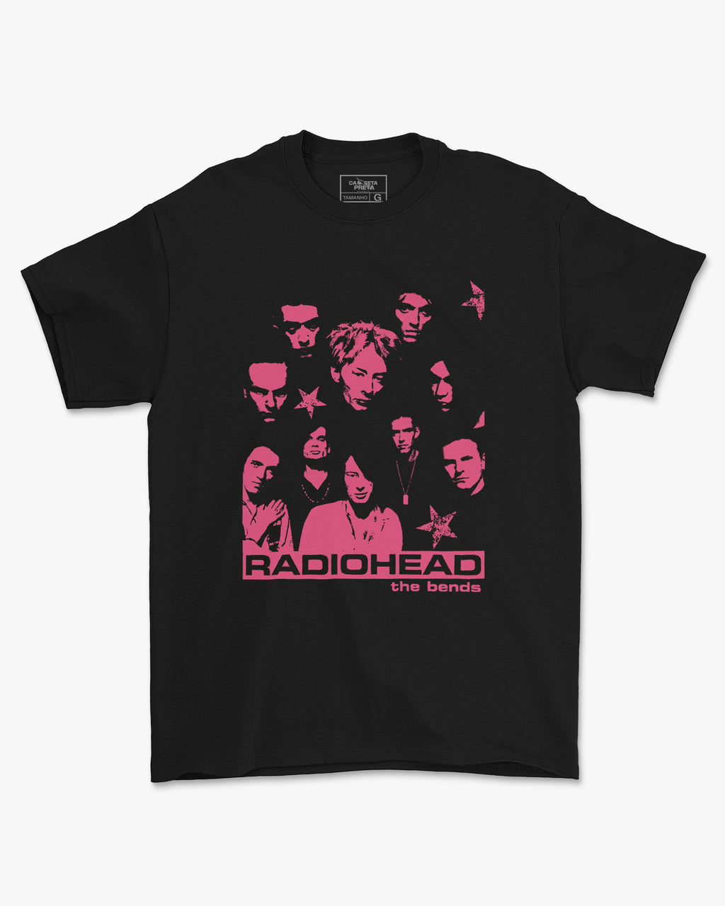Camiseta Preta Radiohead Integrantes Arte Rosa Streetwear Unissex