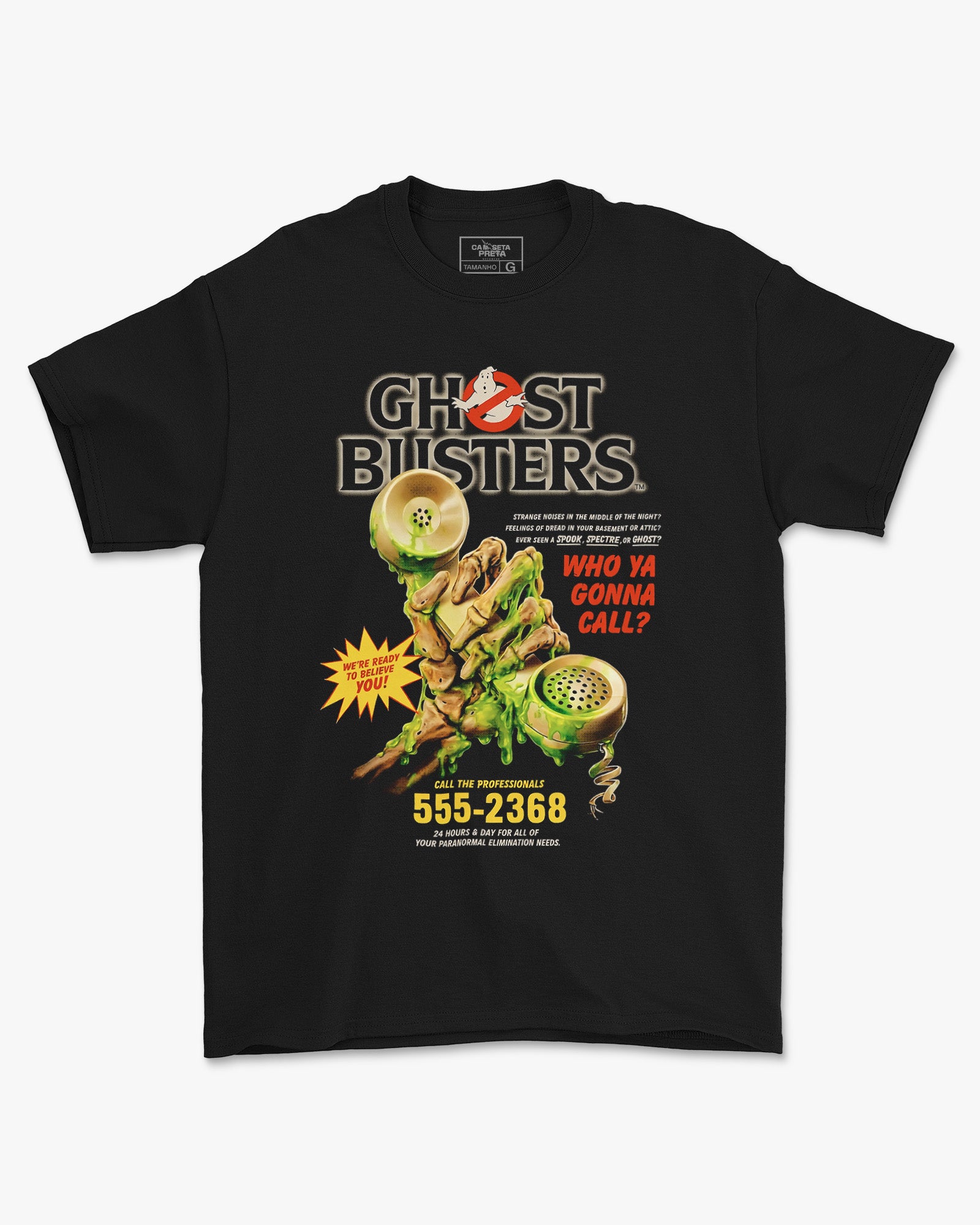 Camiseta Preta Skeleton Hand Ghost Call Unissex