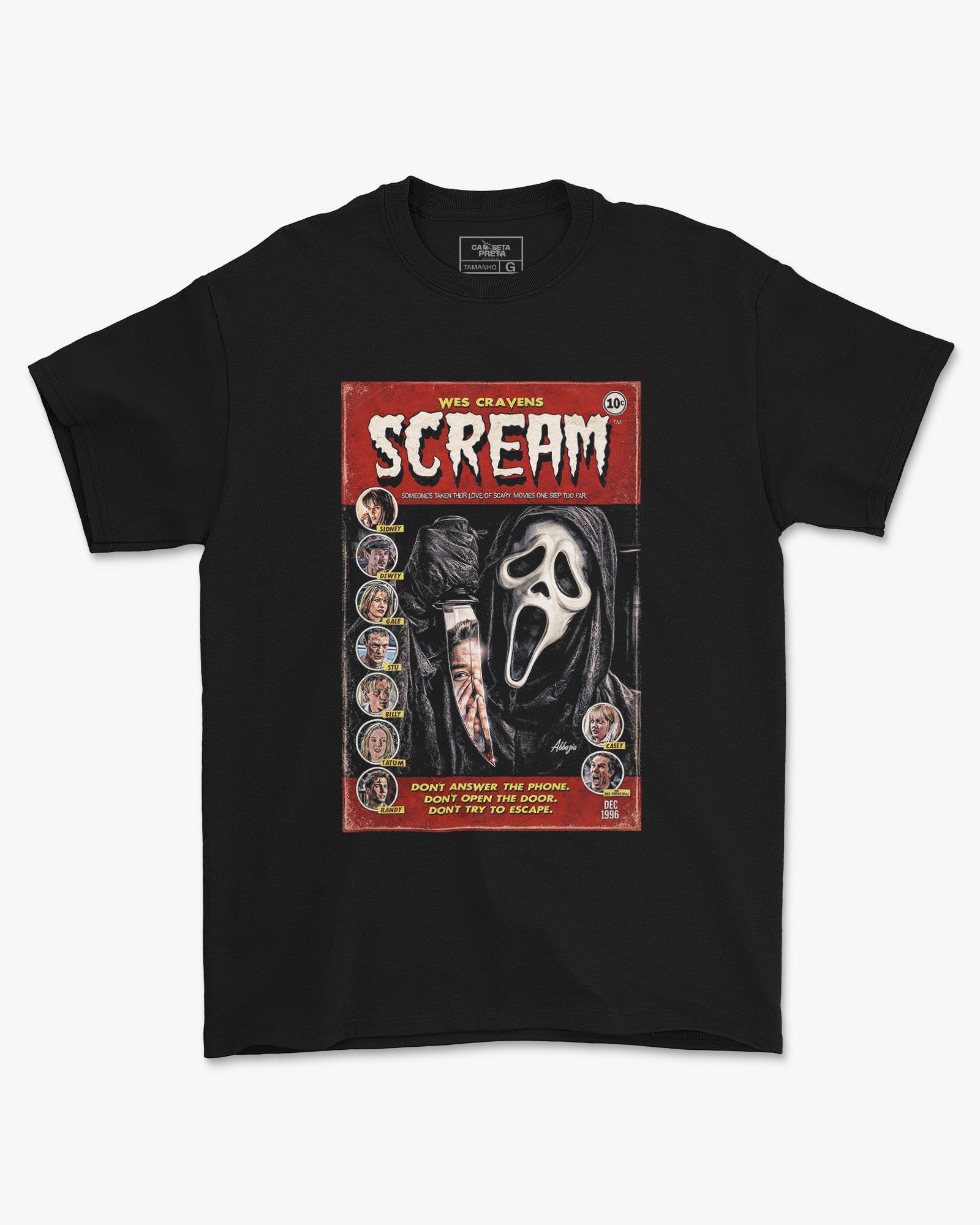 Camiseta Preta Scream Wes Craven Personagens Ghostface Unissex