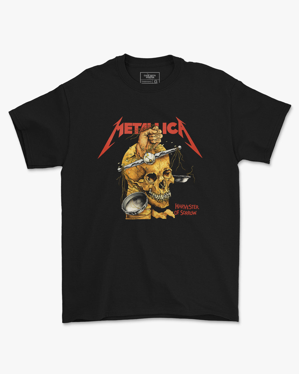 Camiseta Metallica Harvester of Sorrow Caveira Balança Preta Estampada