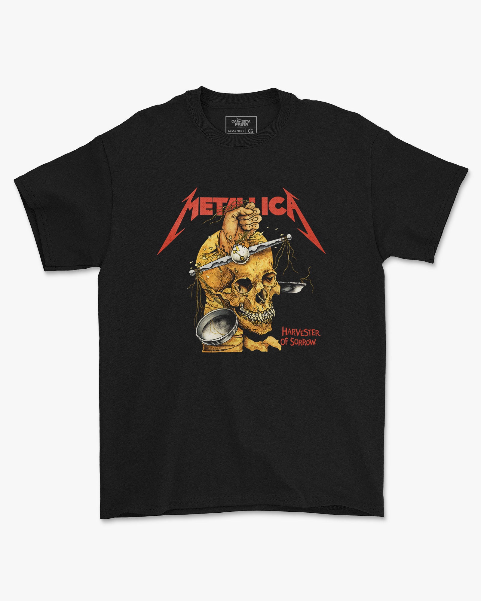 Camiseta Metallica Harvester of Sorrow Caveira Balança Preta Estampada