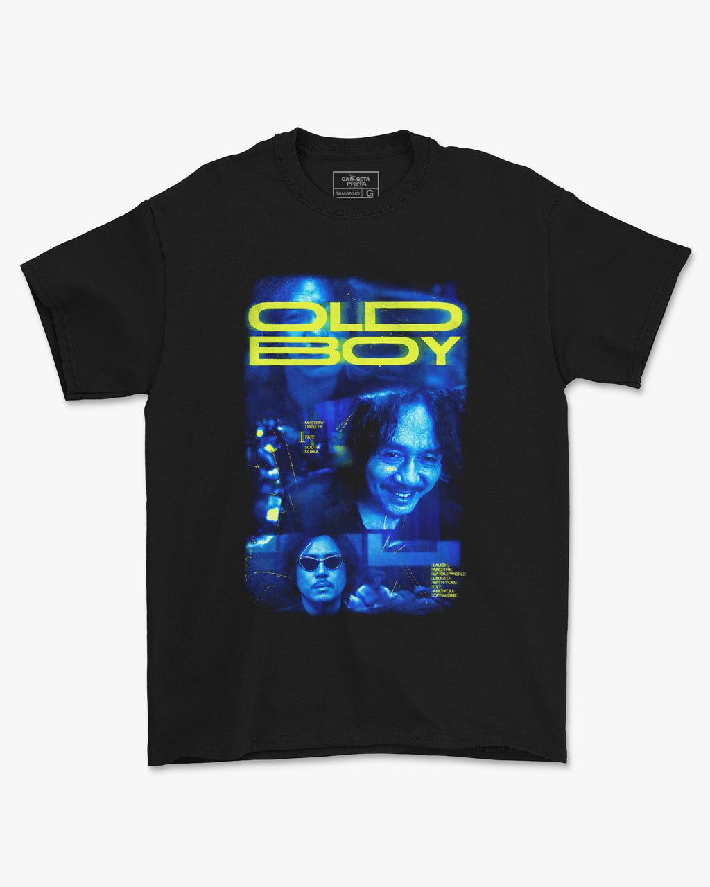 Camiseta Preta Oldboy Neon Estampa Colorida Estilo Urbano Unissex