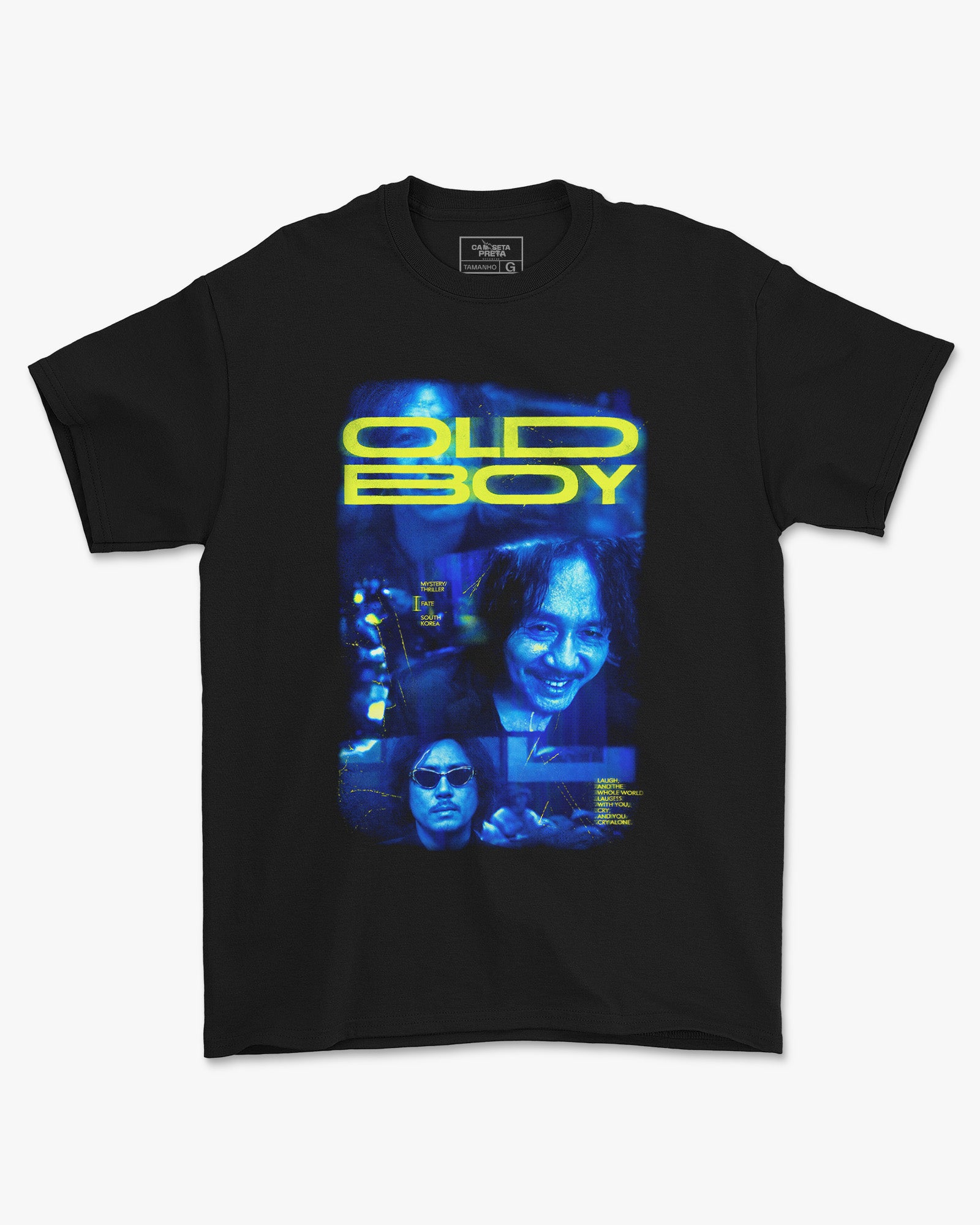 Camiseta Preta Oldboy Neon Estampa Colorida Estilo Urbano Unissex