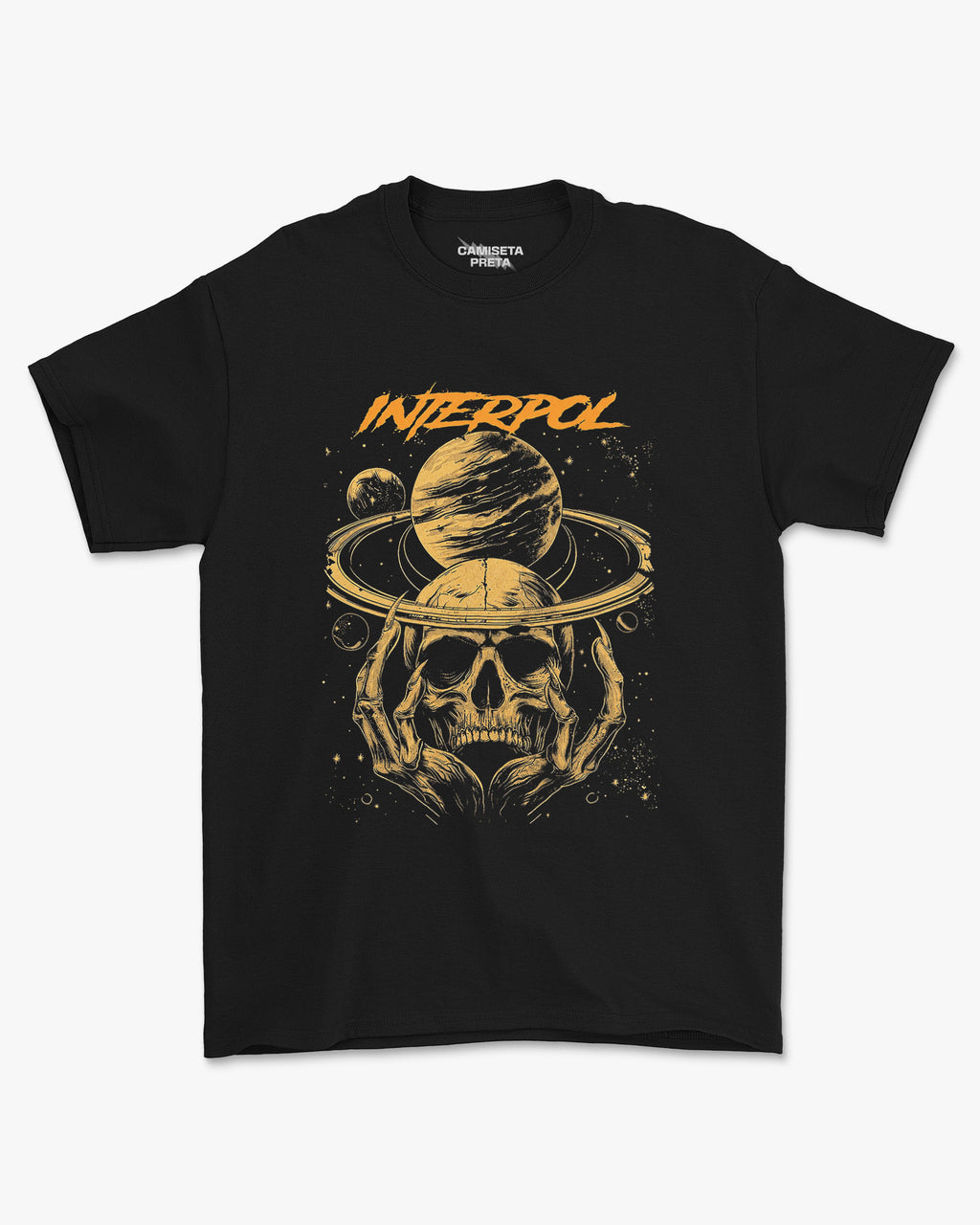 Camiseta Preta Interpol Saturn Skull Ritual