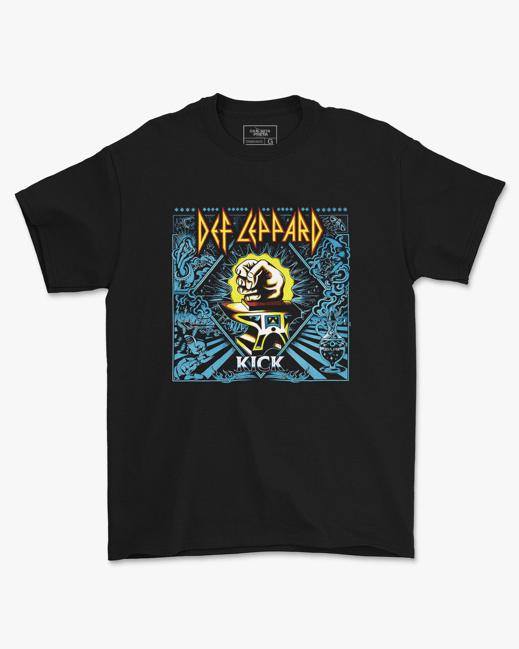Camiseta Preta Def Leppard Album Kick Unissex